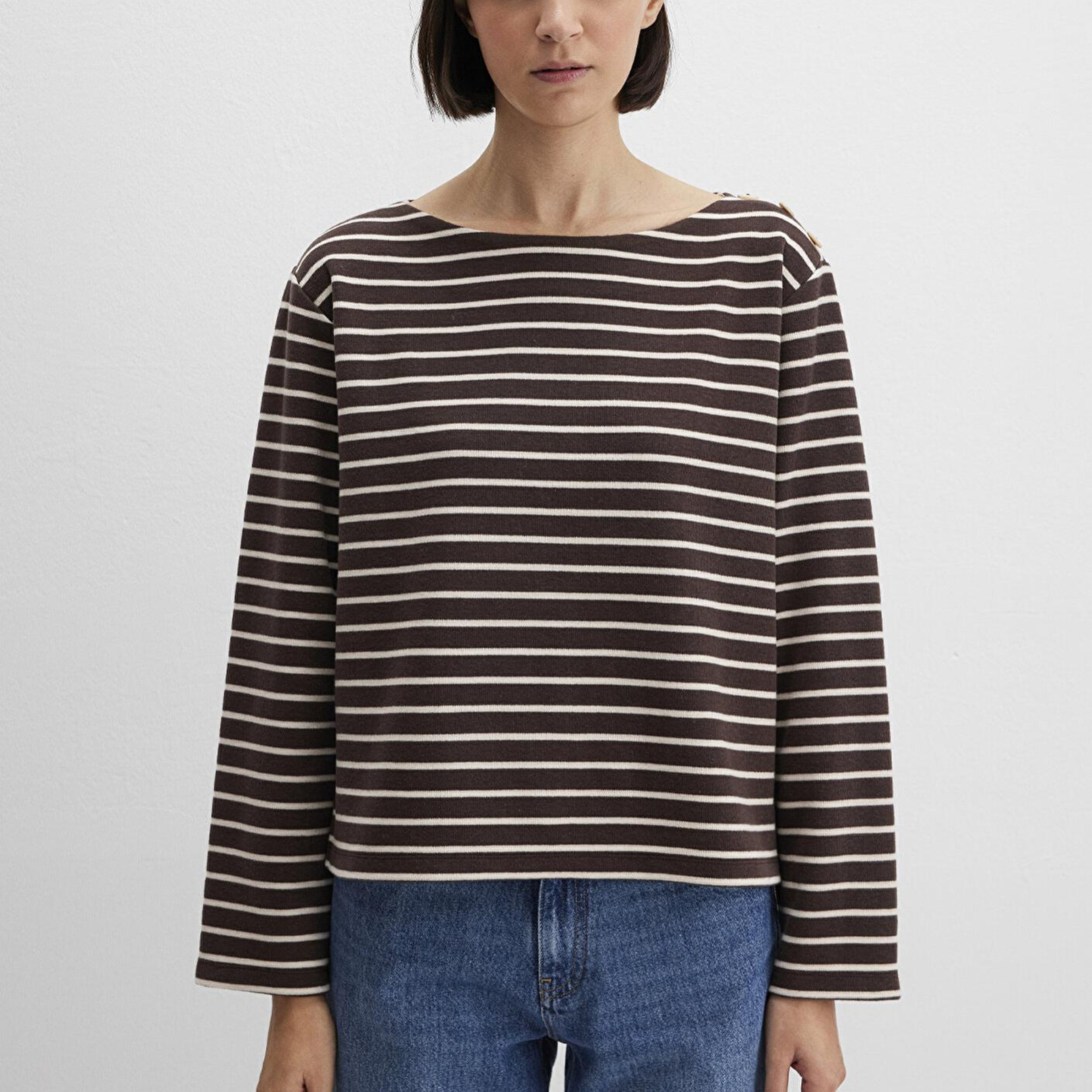 Mavi Çizgili Kahverengi Tişört Regular Fit / Normal Kesim 1613597-91190