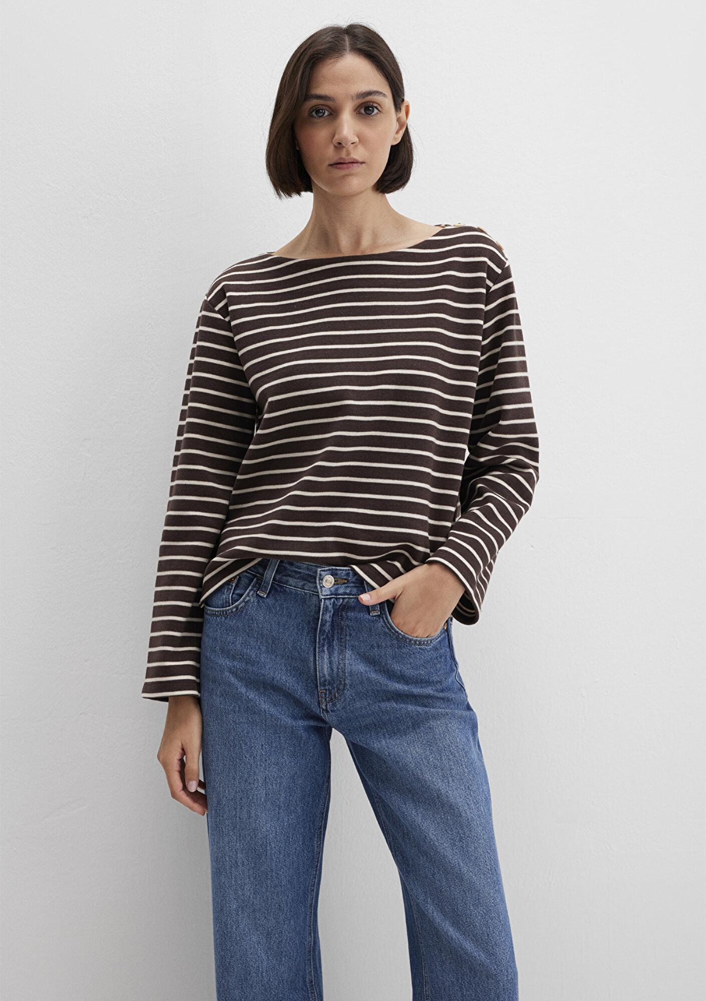 Mavi Çizgili Kahverengi Tişört Regular Fit / Normal Kesim 1613597-91190