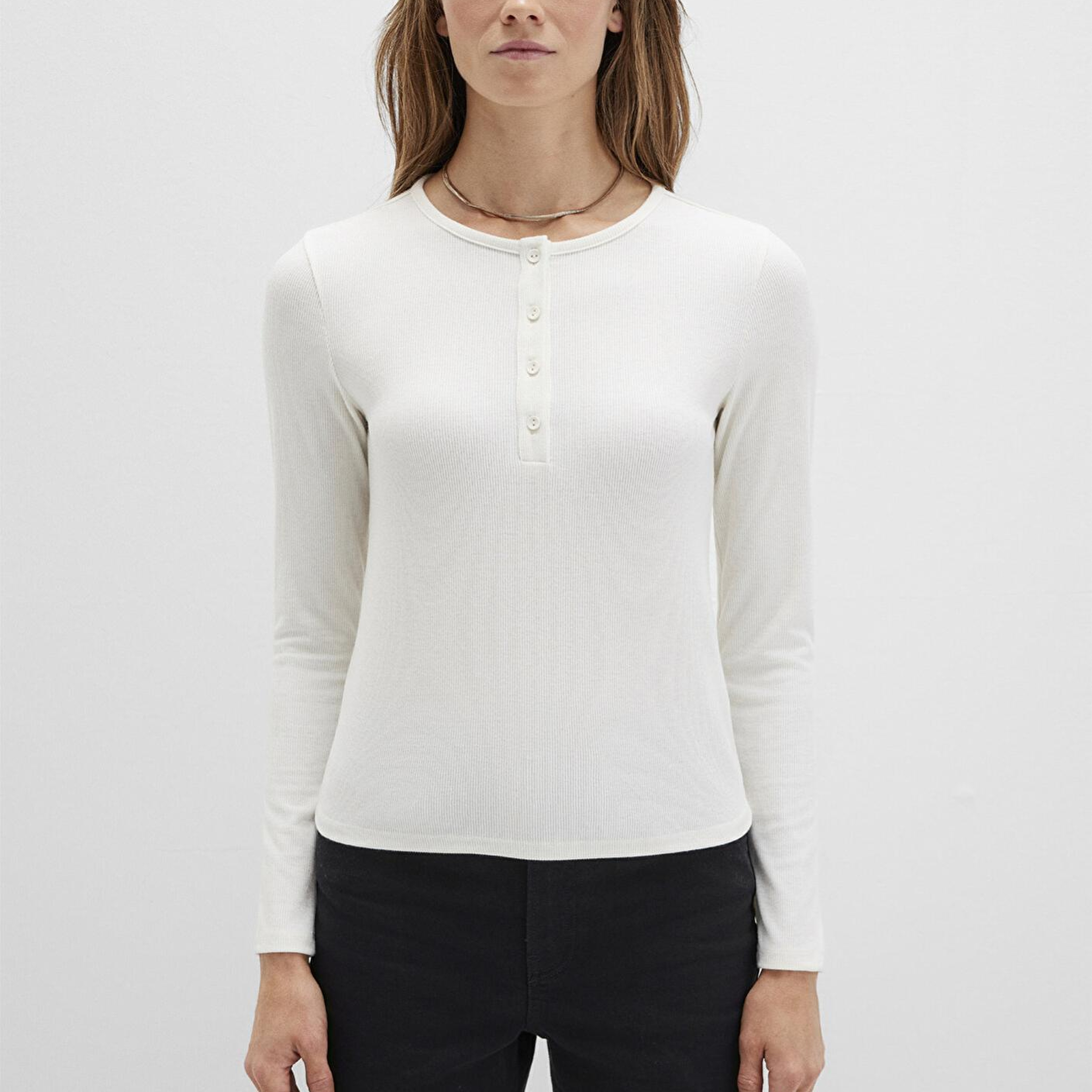 Mavi Uzun Kollu Ekru Basic Tişört Slim Fit / Dar Kesim 1613621-80194