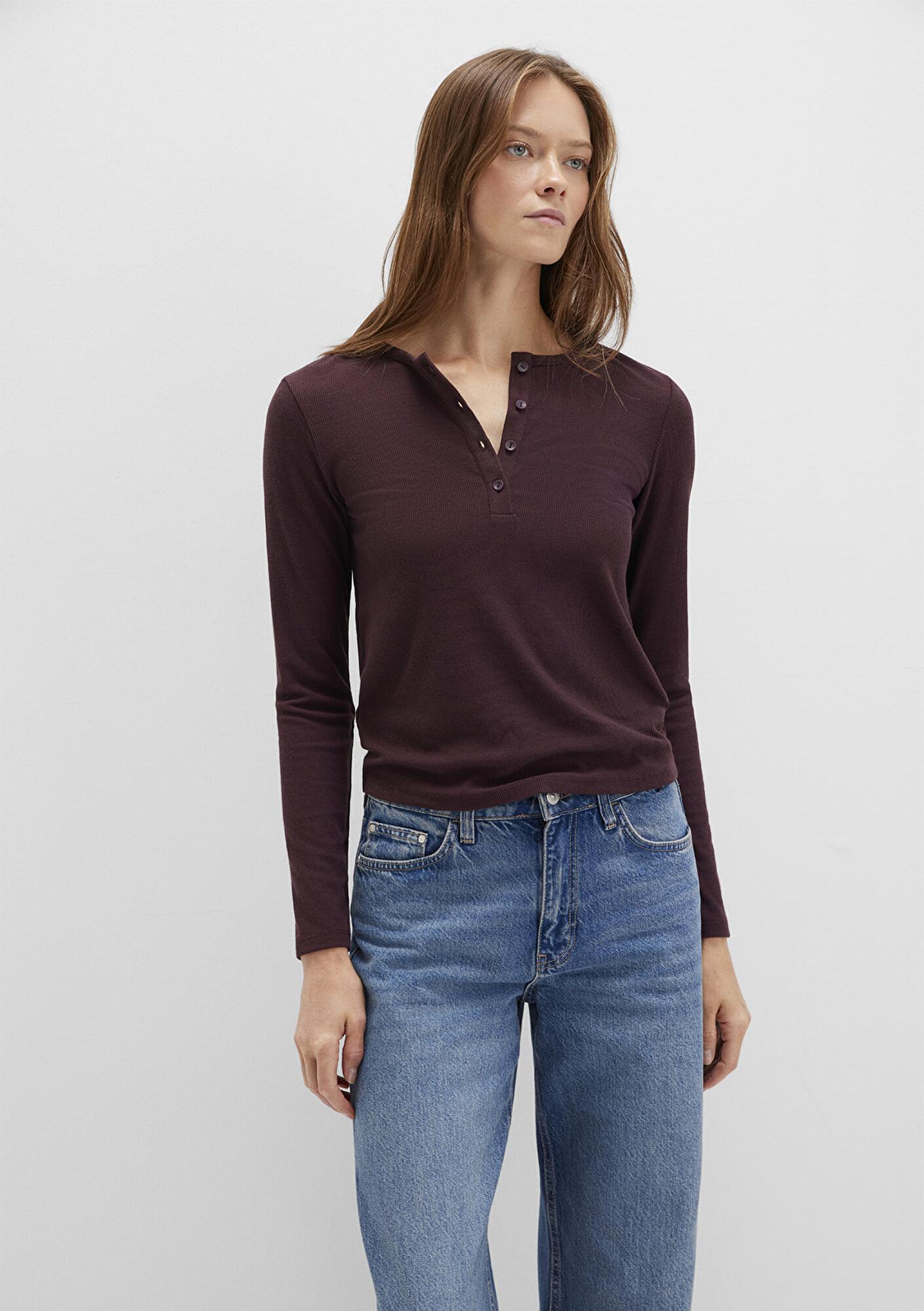 Mavi Uzun Kollu Bordo Basic Tişört Slim Fit / Dar Kesim 1613621-70223