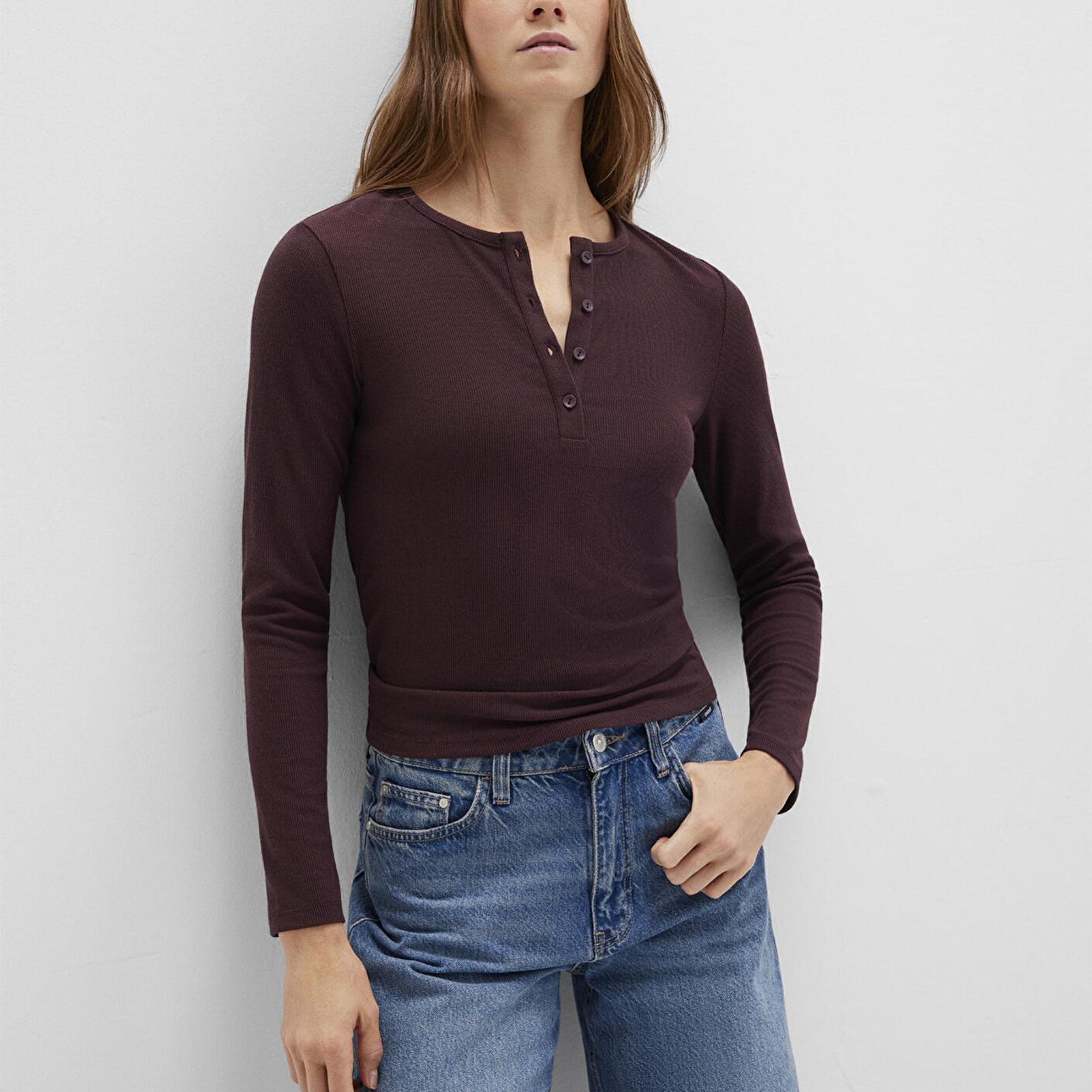 Mavi Uzun Kollu Bordo Basic Tişört Slim Fit / Dar Kesim 1613621-70223