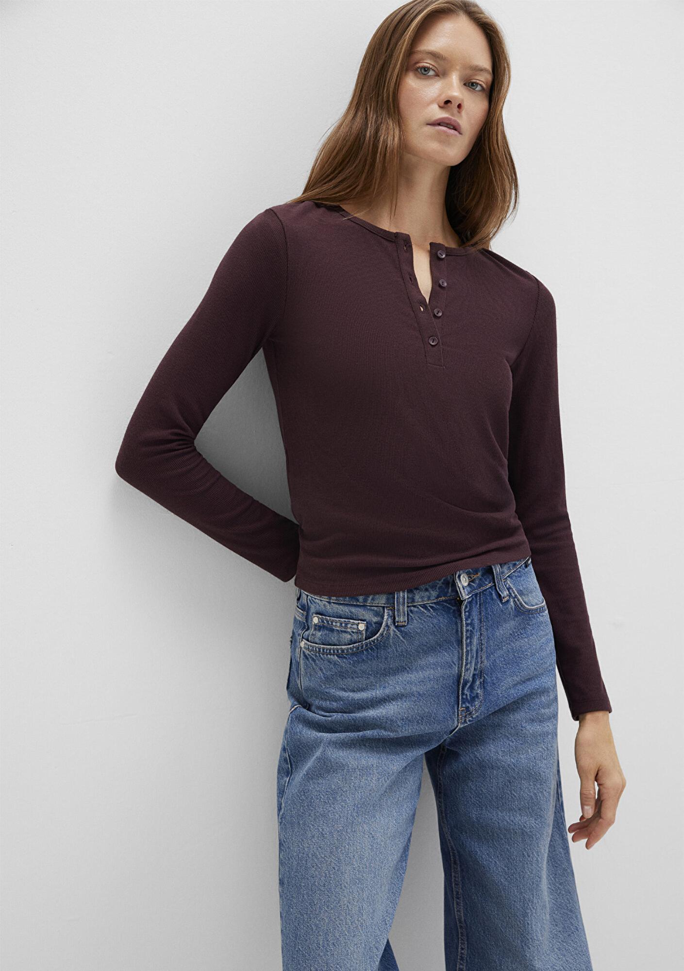 Mavi Uzun Kollu Bordo Basic Tişört Slim Fit / Dar Kesim 1613621-70223