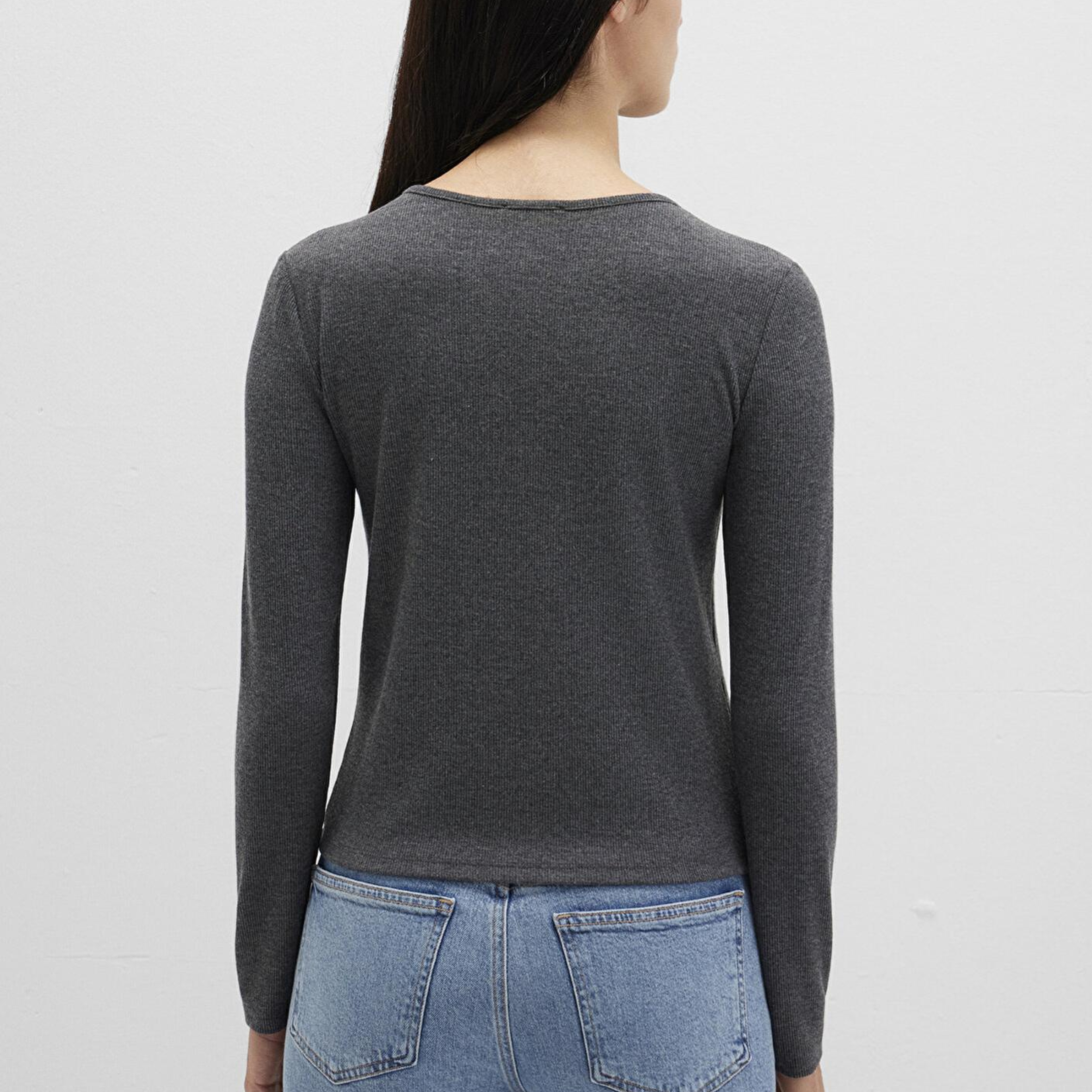 Mavi Uzun Kollu Gri Basic Tişört Slim Fit / Dar Kesim 1613621-80024