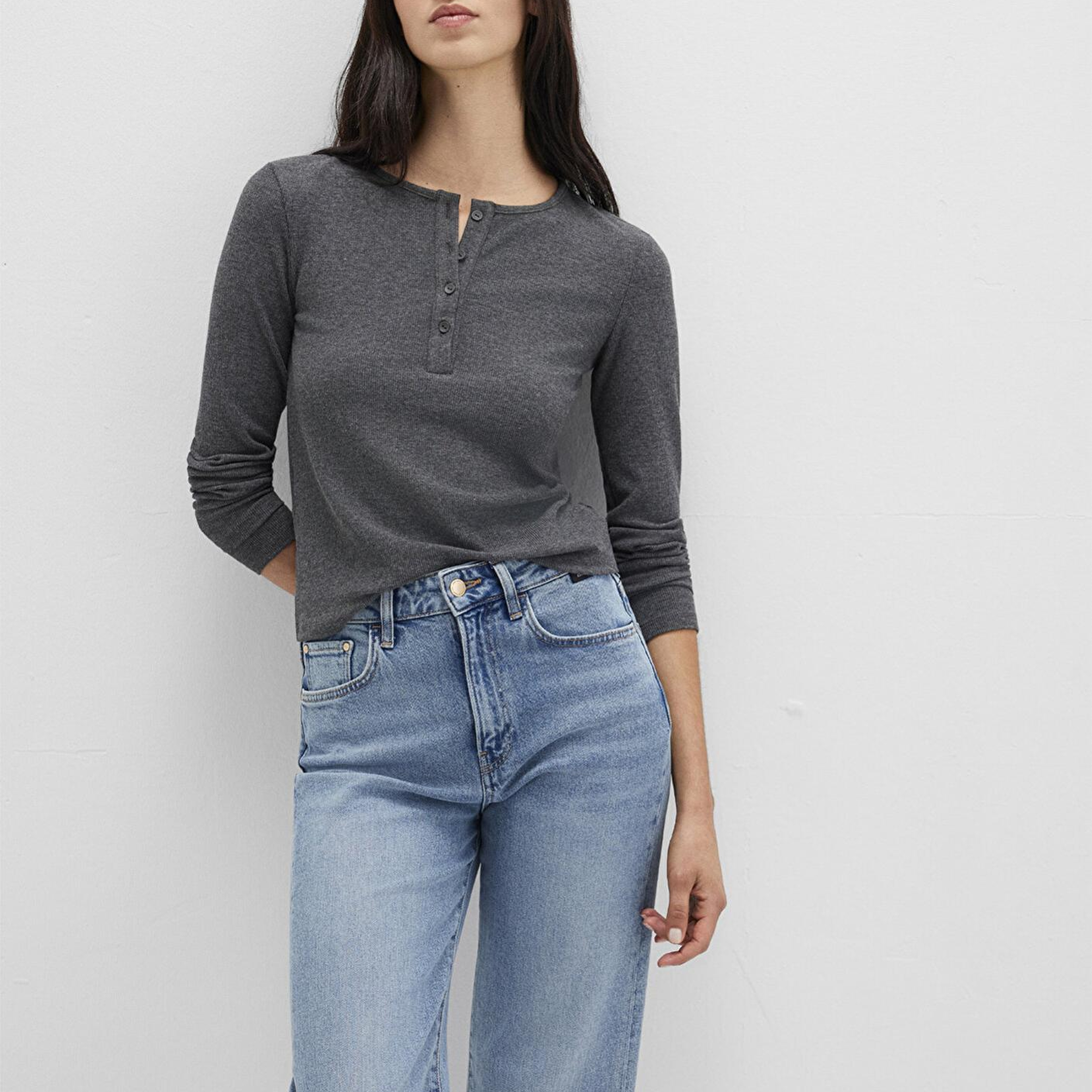 Mavi Uzun Kollu Gri Basic Tişört Slim Fit / Dar Kesim 1613621-80024