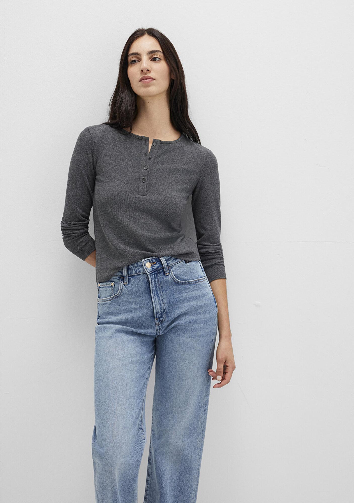 Mavi Uzun Kollu Gri Basic Tişört Slim Fit / Dar Kesim 1613621-80024