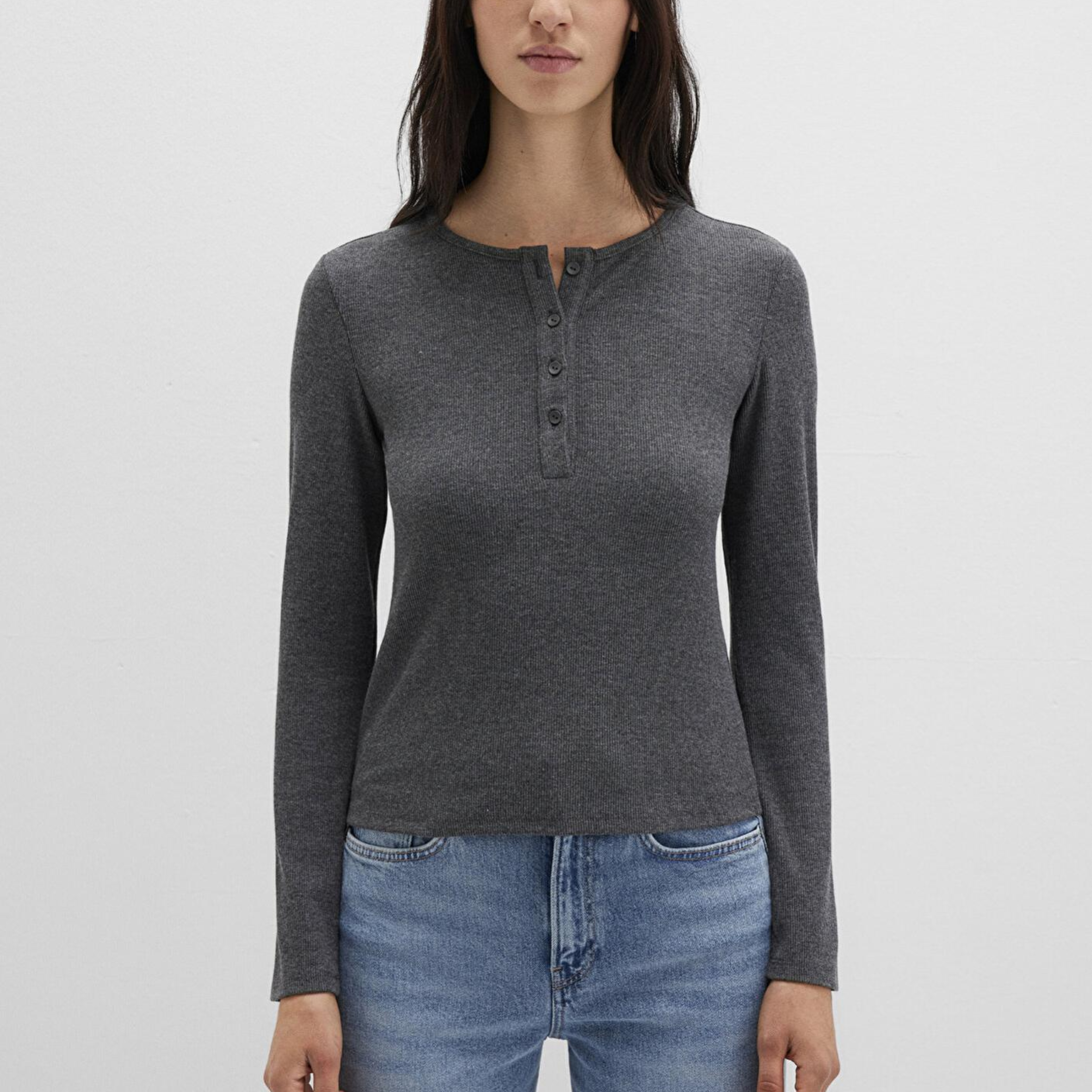 Mavi Uzun Kollu Gri Basic Tişört Slim Fit / Dar Kesim 1613621-80024