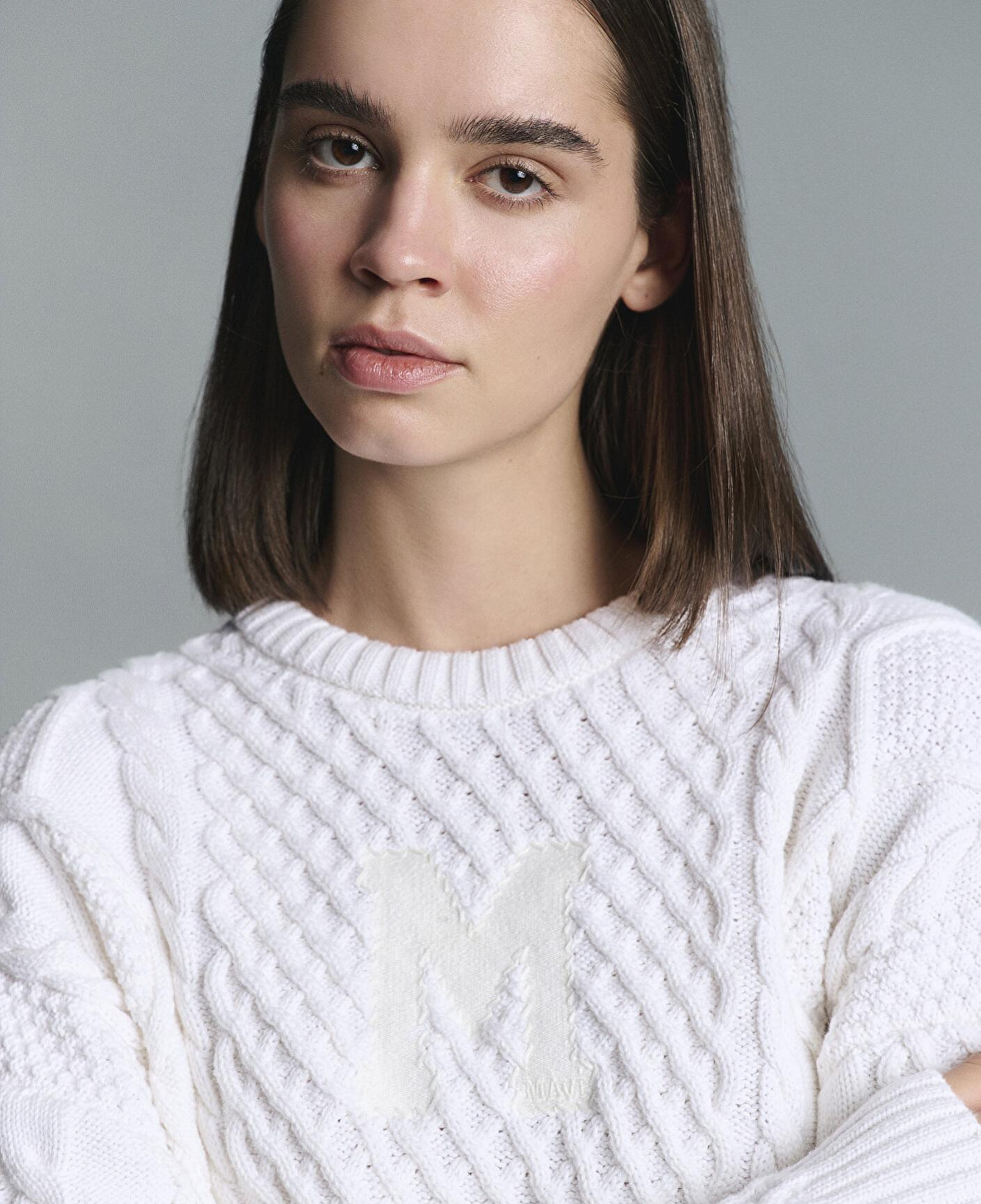 Mavi M Logo Crop Ekru Kazak Loose Fit / Bol Rahat Kesim 1710796-80194