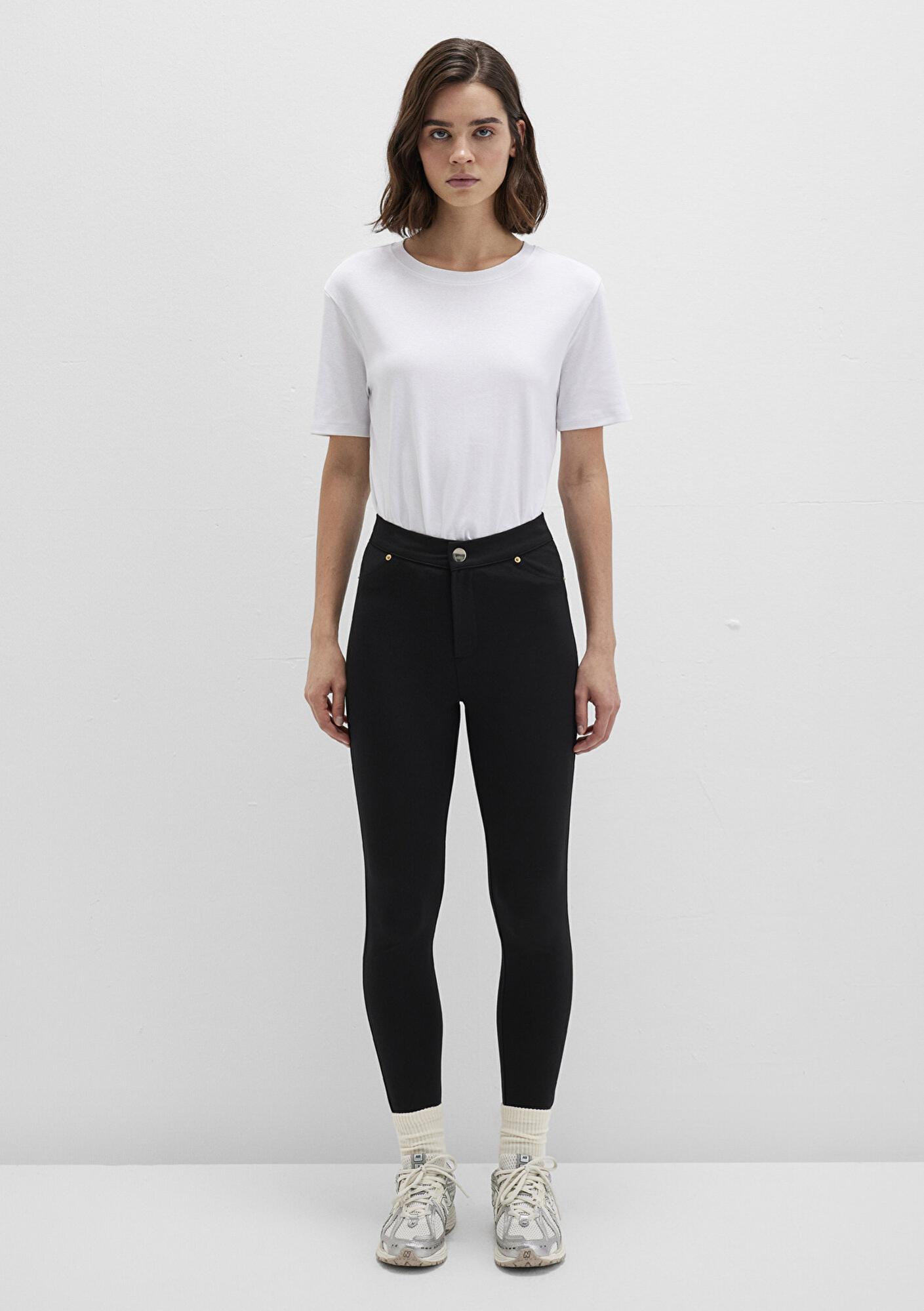 Mavi Düğmeli Siyah Tayt 1011096-900