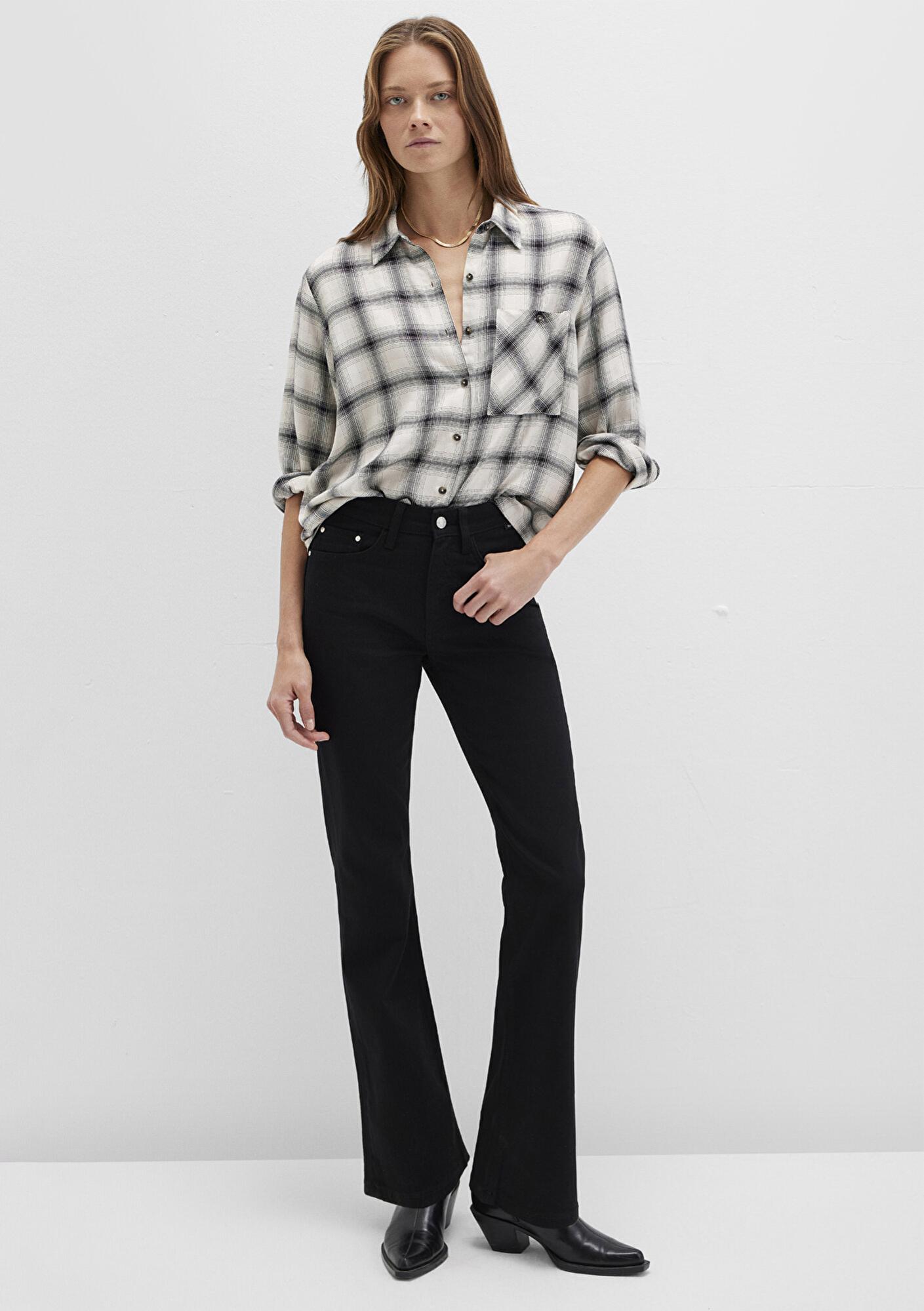 Mavi Kareli Bej Gömlek Loose Fit / Bol Rahat Kesim 1211282-80933