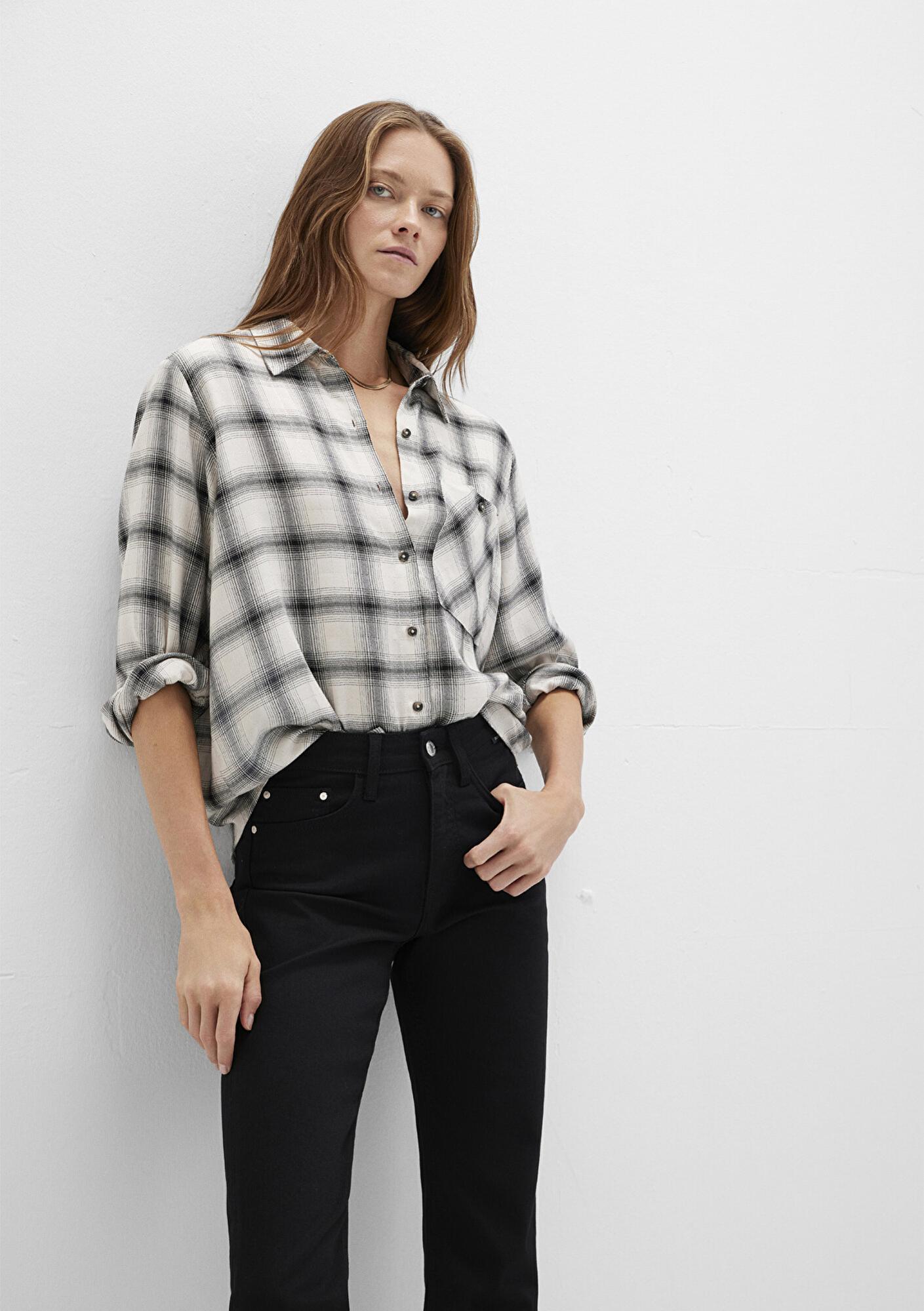 Mavi Kareli Bej Gömlek Loose Fit / Bol Rahat Kesim 1211282-80933