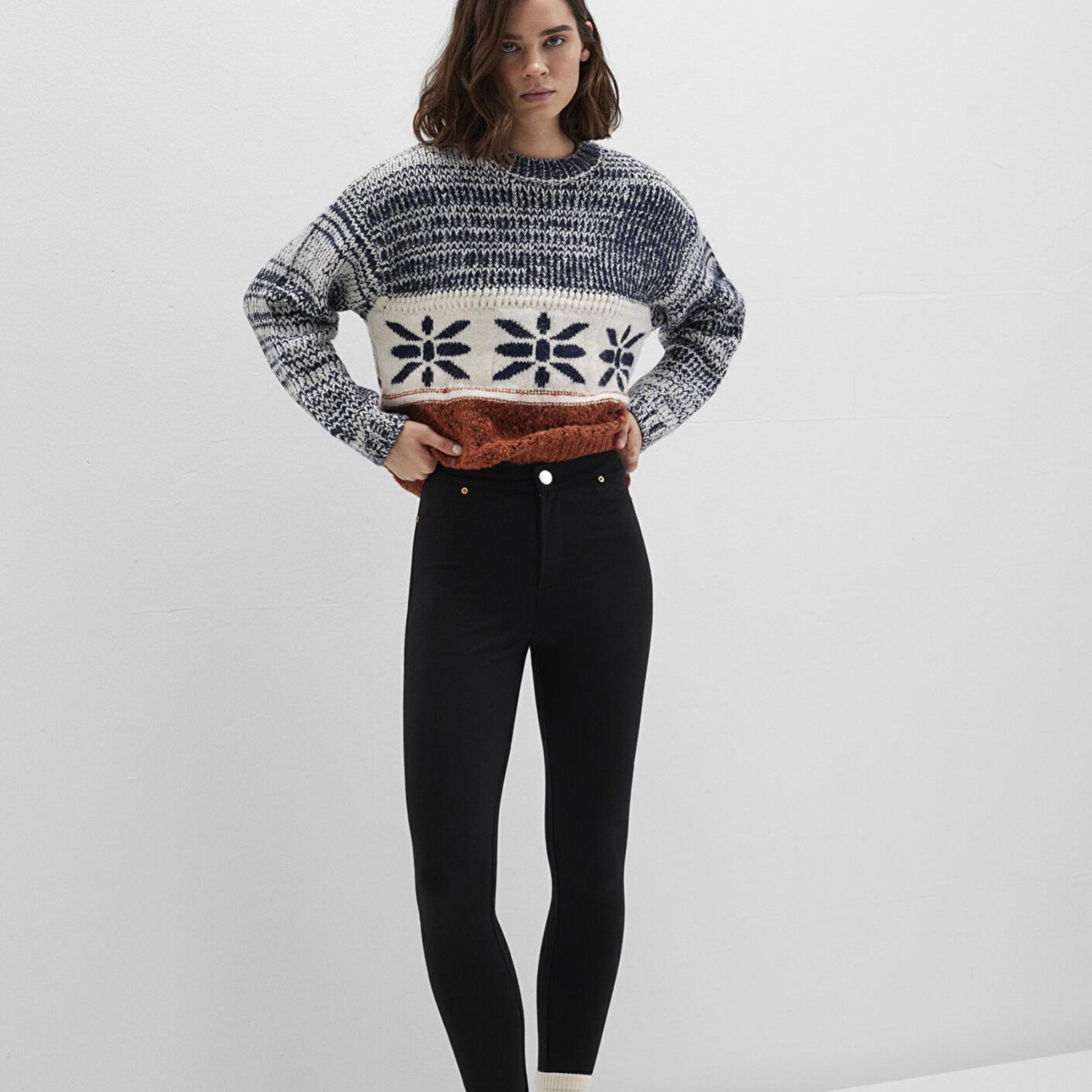 Mavi Düğmeli Siyah Tayt 1011096-900