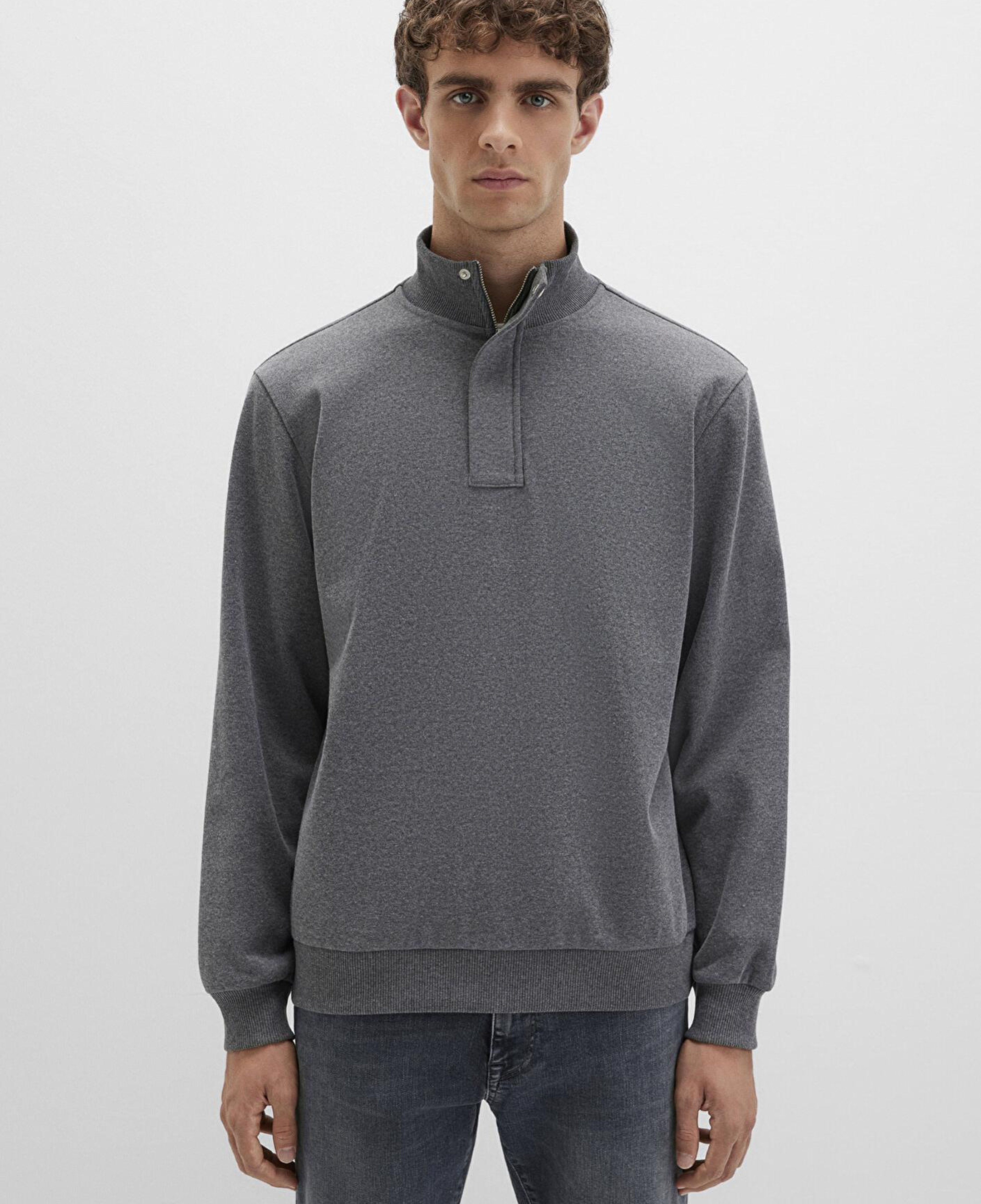 Mavi Düğme Detaylı Dik Yaka Gri Sweatshirt 0S10472-80018