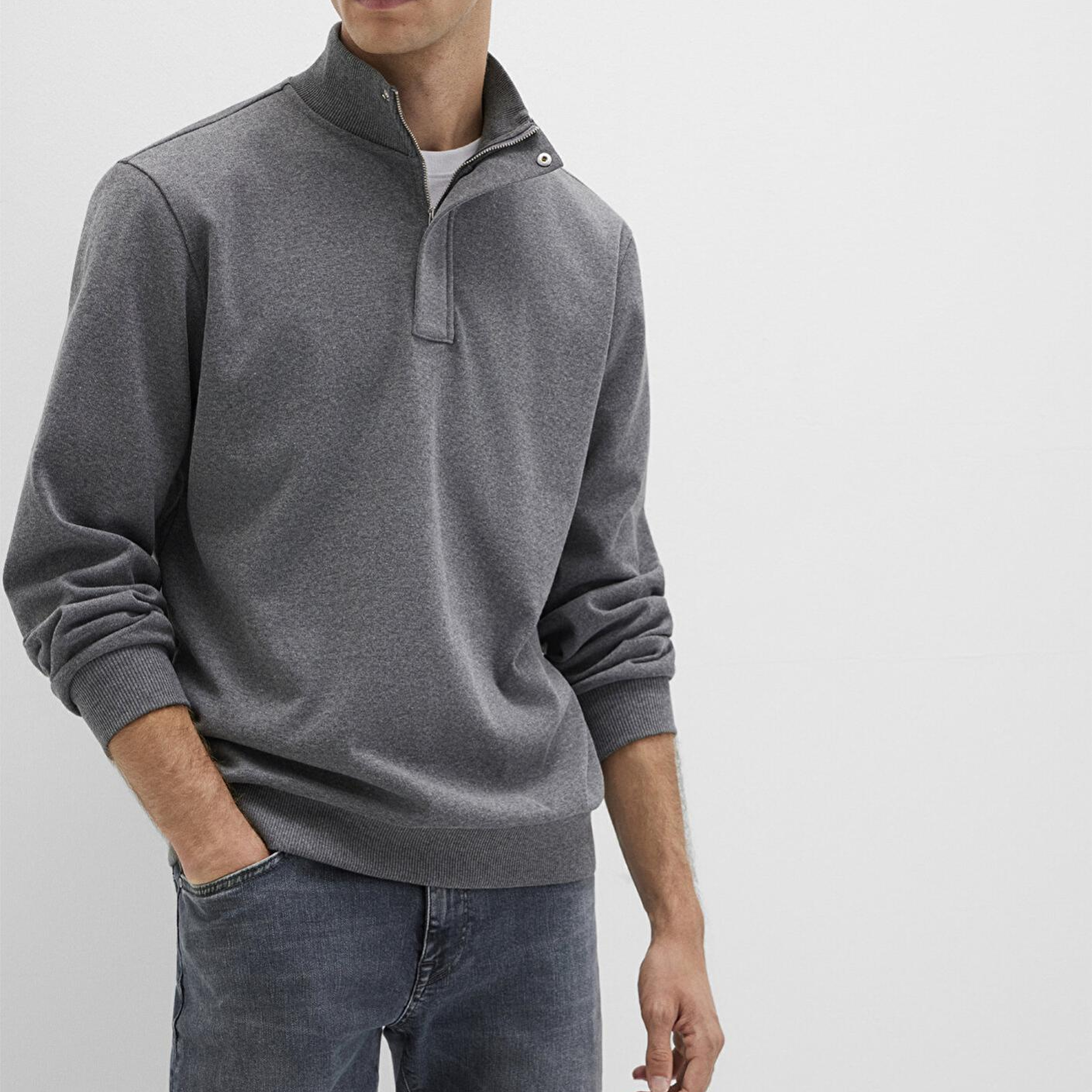Mavi Düğme Detaylı Dik Yaka Gri Sweatshirt 0S10472-80018