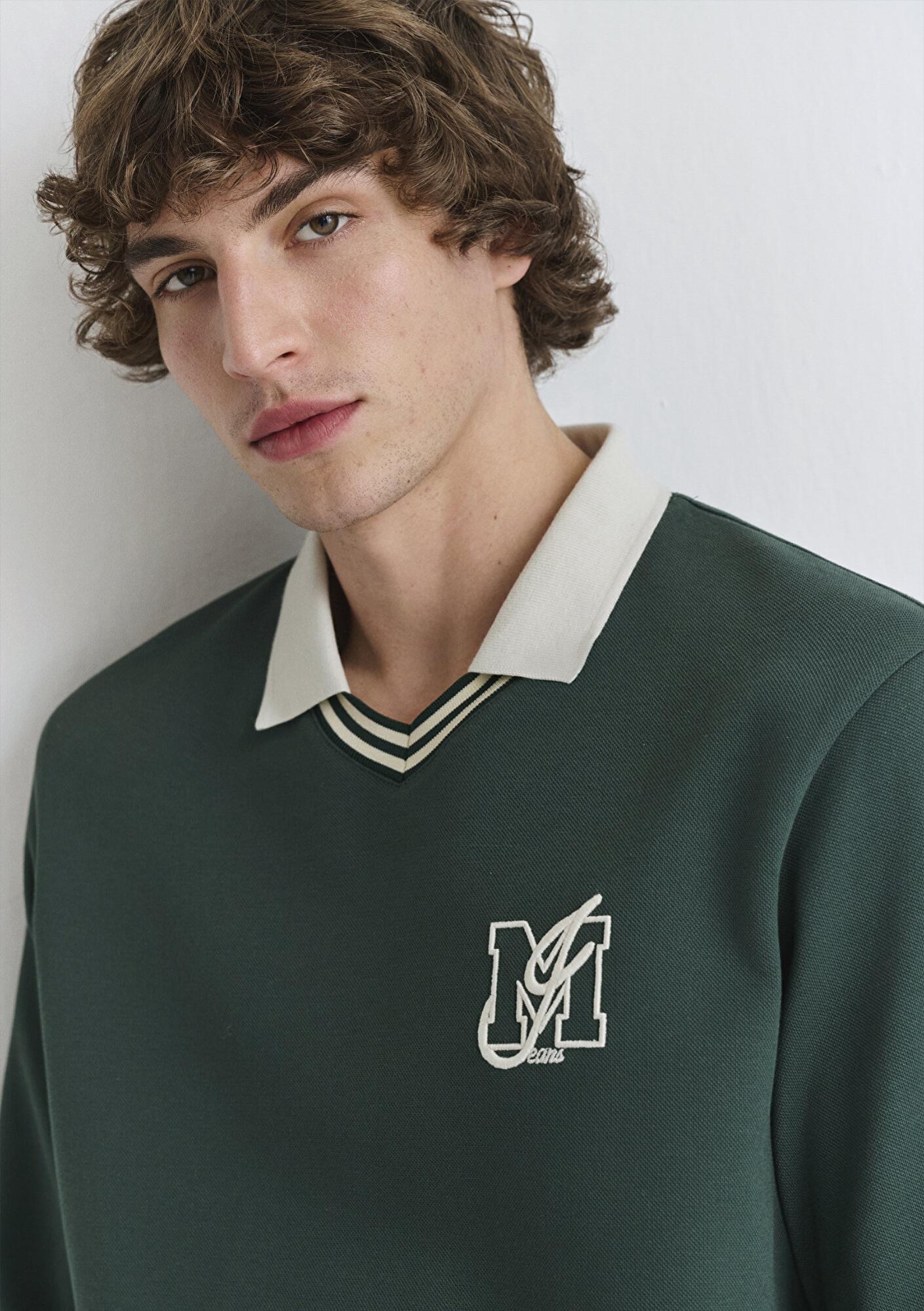 Mavi M Logo Polo Yaka Yeşil İnterlok Sweatshirt 0S10487-71539