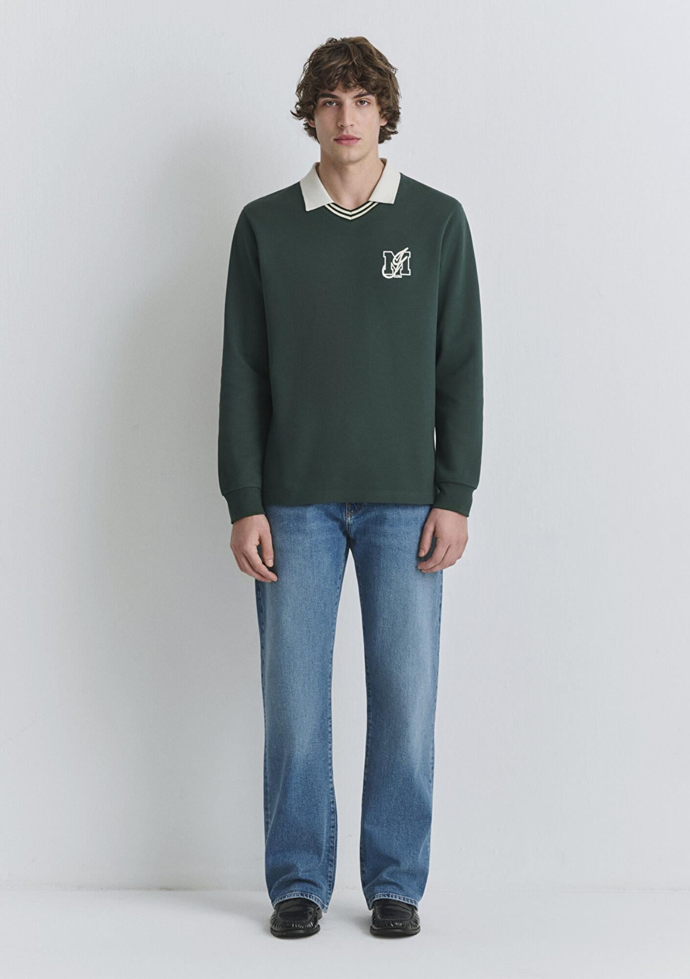 Mavi M Logo Polo Yaka Yeşil İnterlok Sweatshirt 0S10487-71539