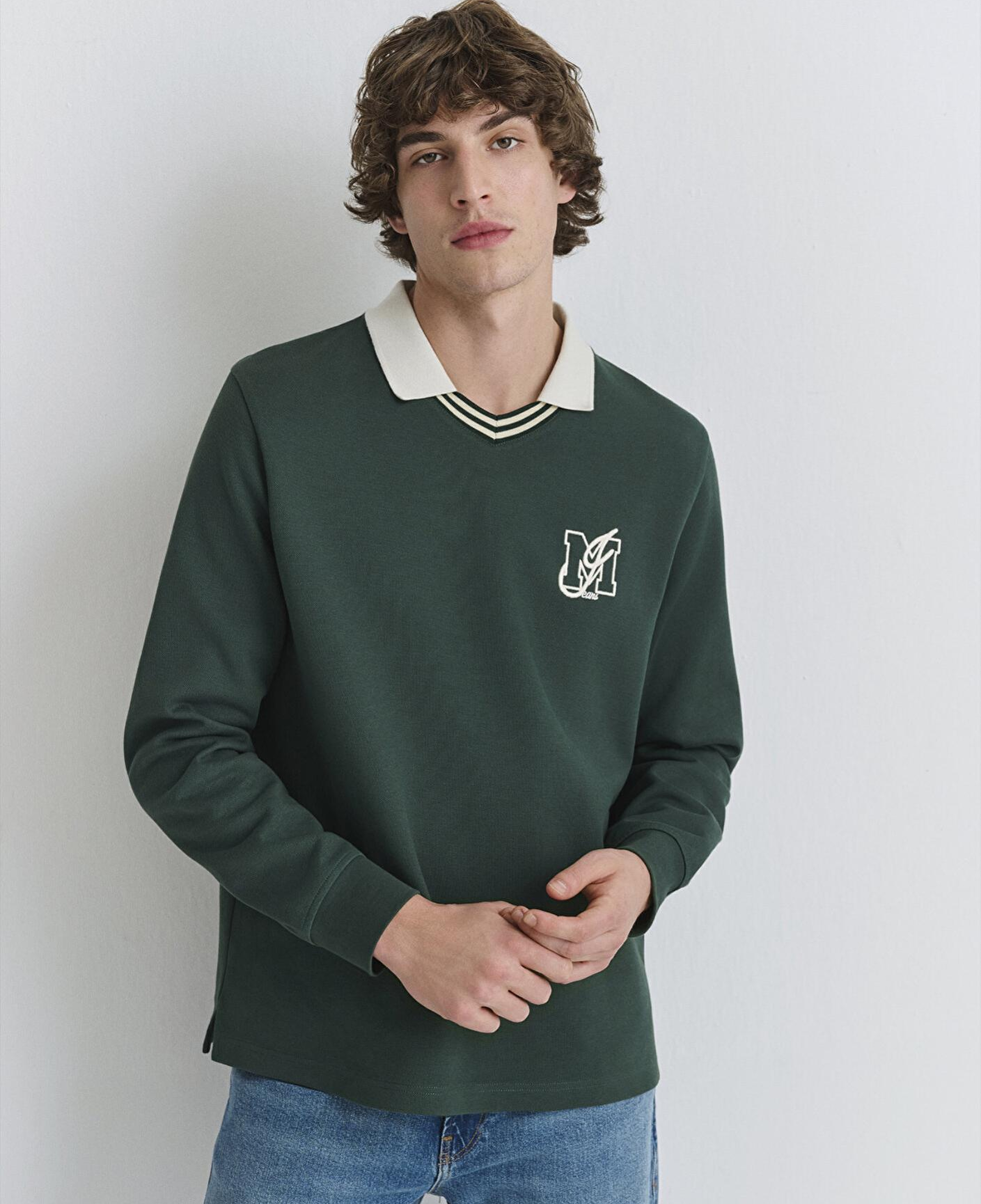 Mavi M Logo Polo Yaka Yeşil İnterlok Sweatshirt 0S10487-71539