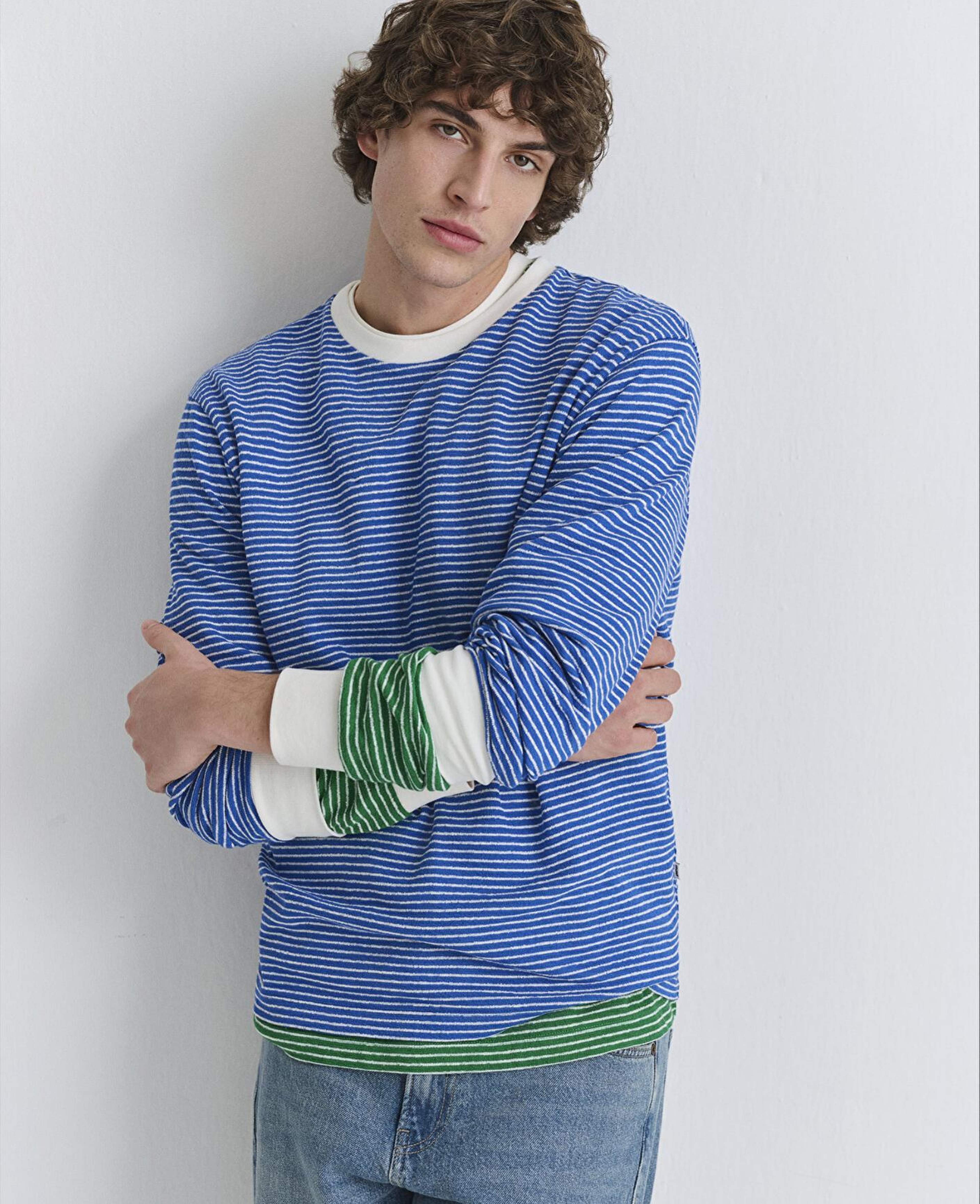 Mavi Çizgili Mavi Tişört Loose Fit / Bol Rahat Kesim 0613038-81330