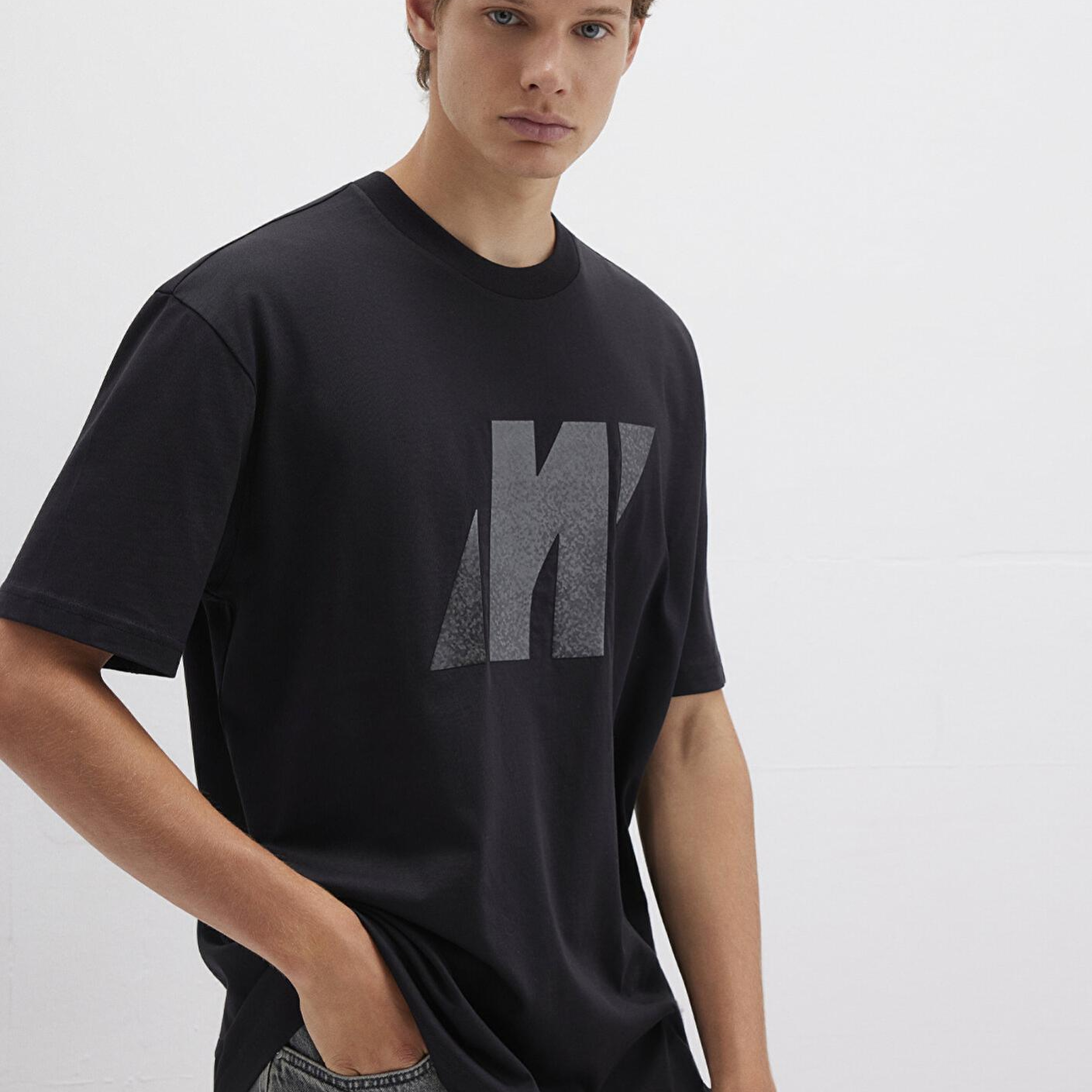 Mavi Mavi Pro Logo Baskılı Siyah Tişört Loose Fit / Bol Rahat Kesim 0613086-900