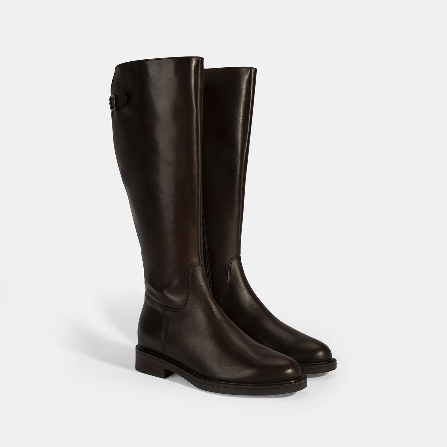 Kadın Kahve Metal Toka Detaylı Deri Çizme