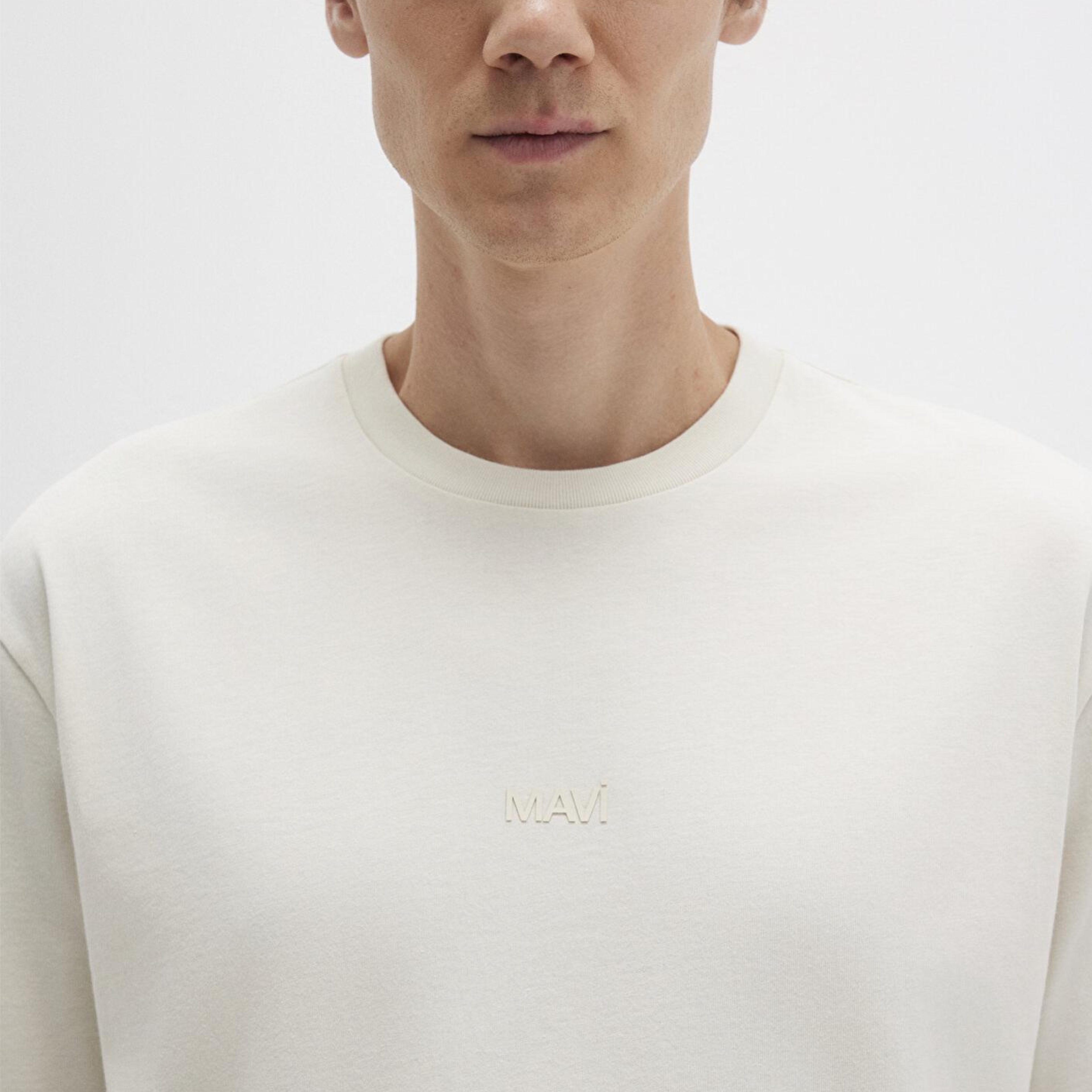 Mavi Mavi Logo Ekru Basic Tişört Relaxed Fit / Rahat Kesim 0613093-70134