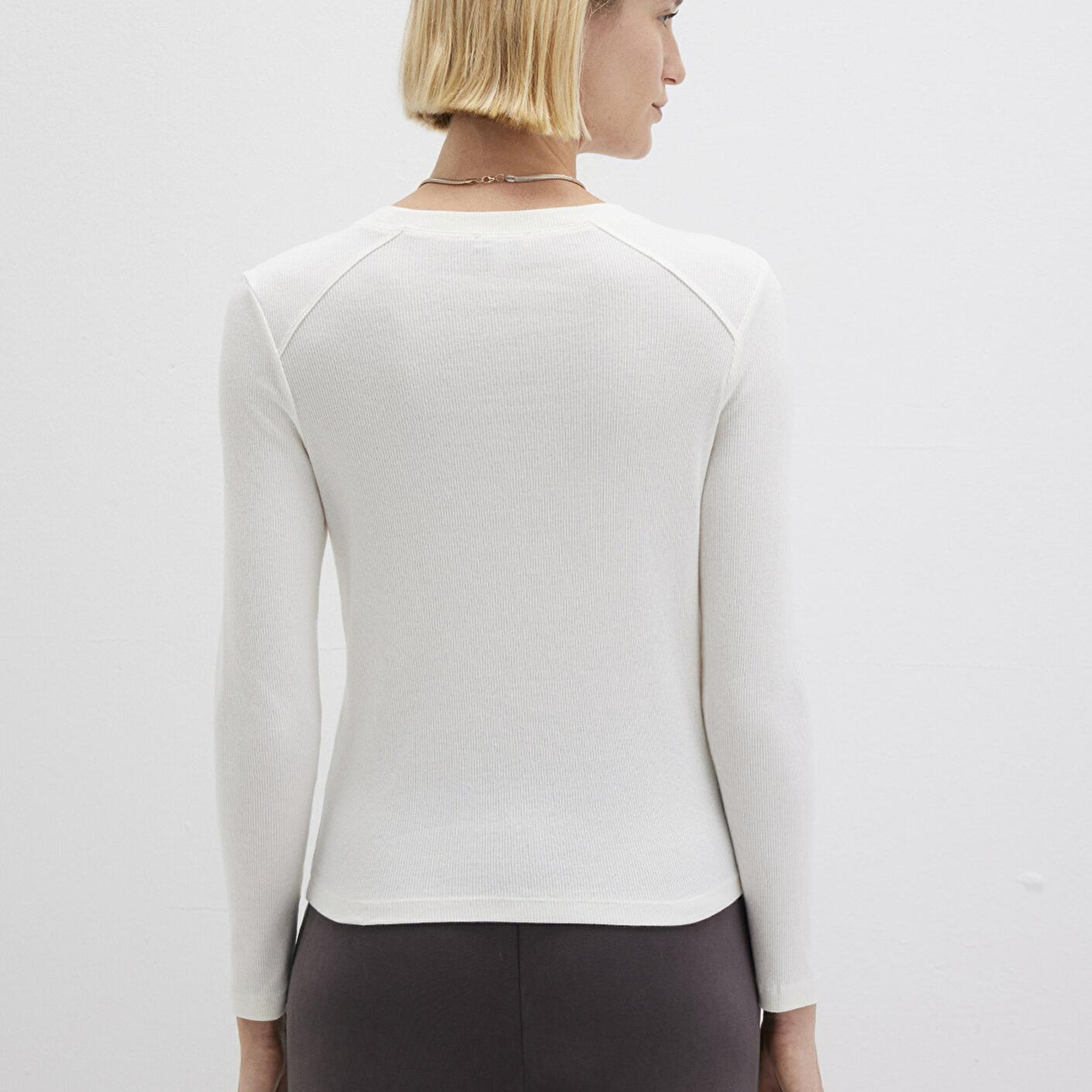 Mavi Ekru Uzun Kollu Tişört Fitted / Vücuda Oturan Kesim 1613625-80194