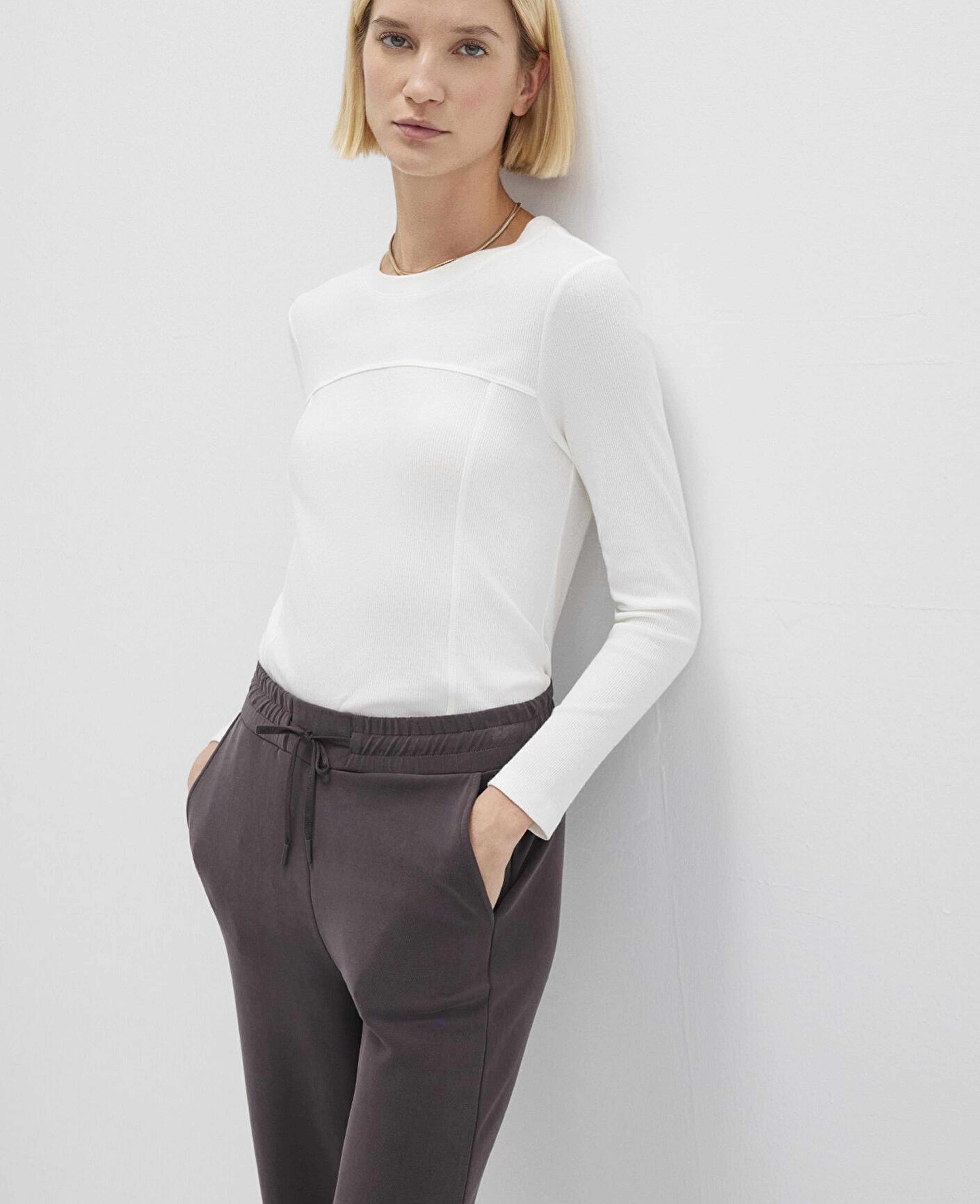 Mavi Ekru Uzun Kollu Tişört Fitted / Vücuda Oturan Kesim 1613625-80194