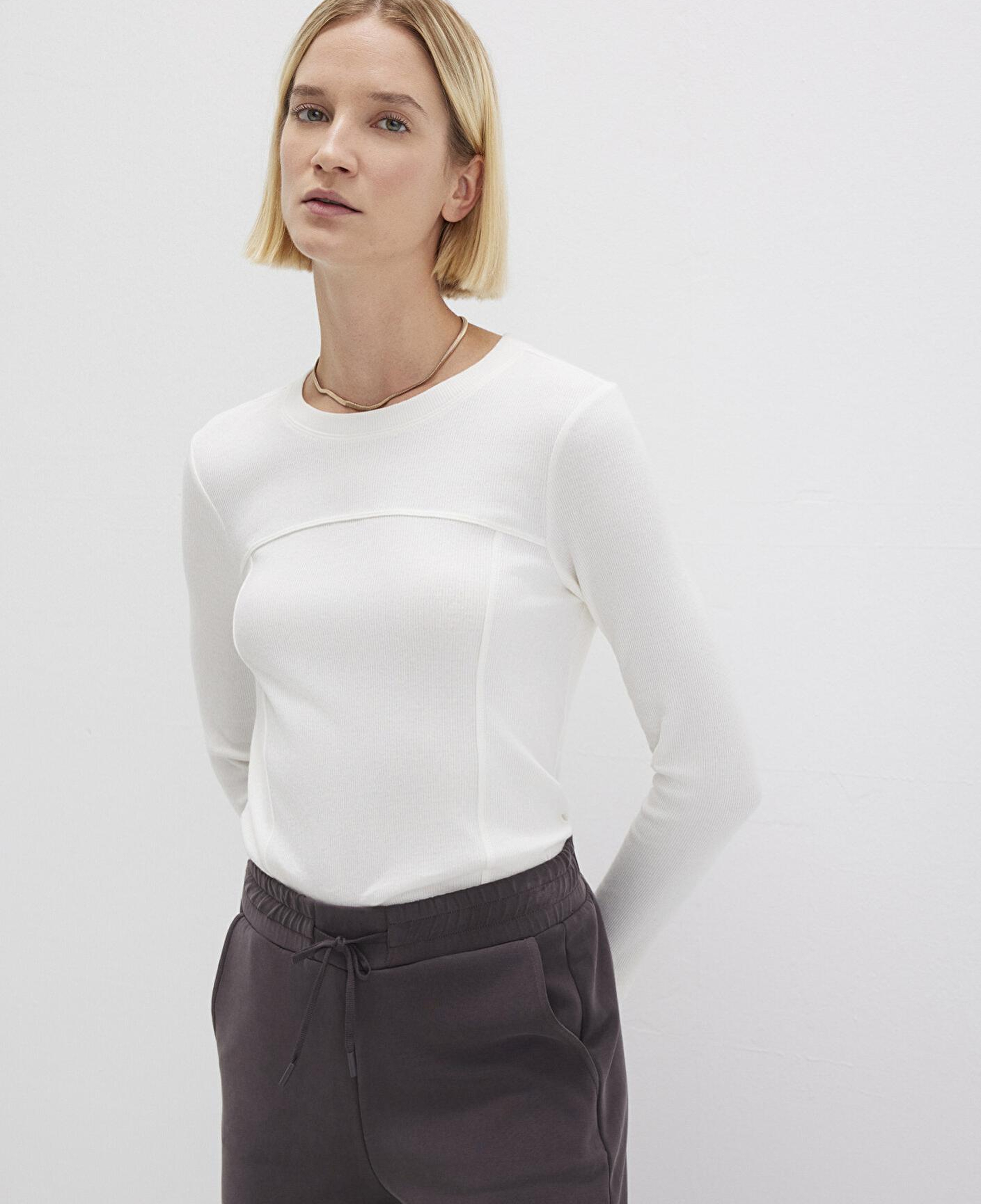 Mavi Ekru Uzun Kollu Tişört Fitted / Vücuda Oturan Kesim 1613625-80194