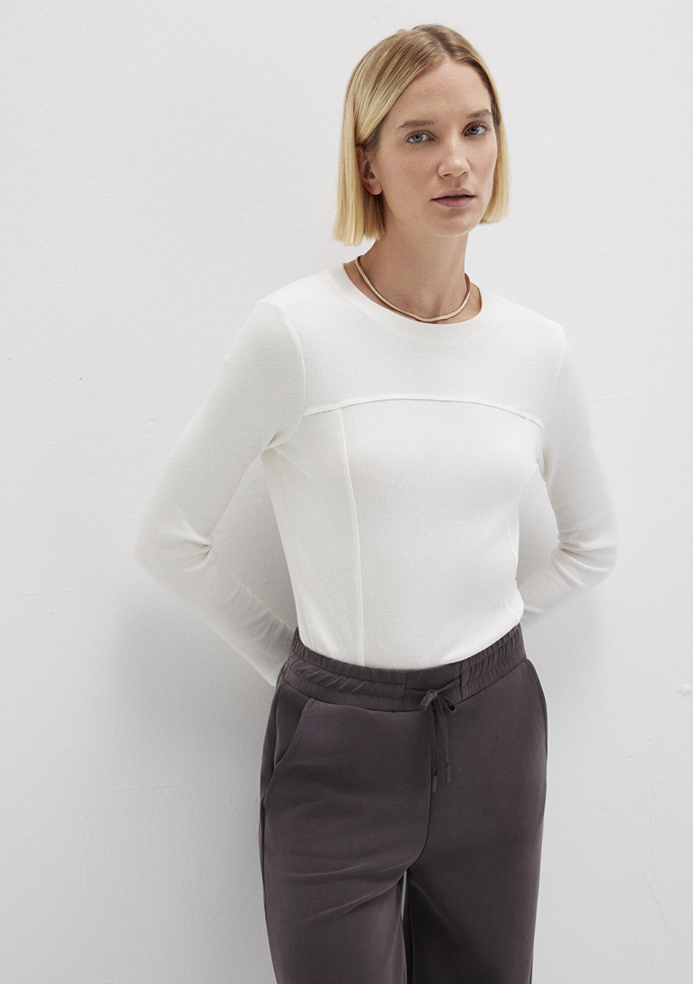 Mavi Ekru Uzun Kollu Tişört Fitted / Vücuda Oturan Kesim 1613625-80194