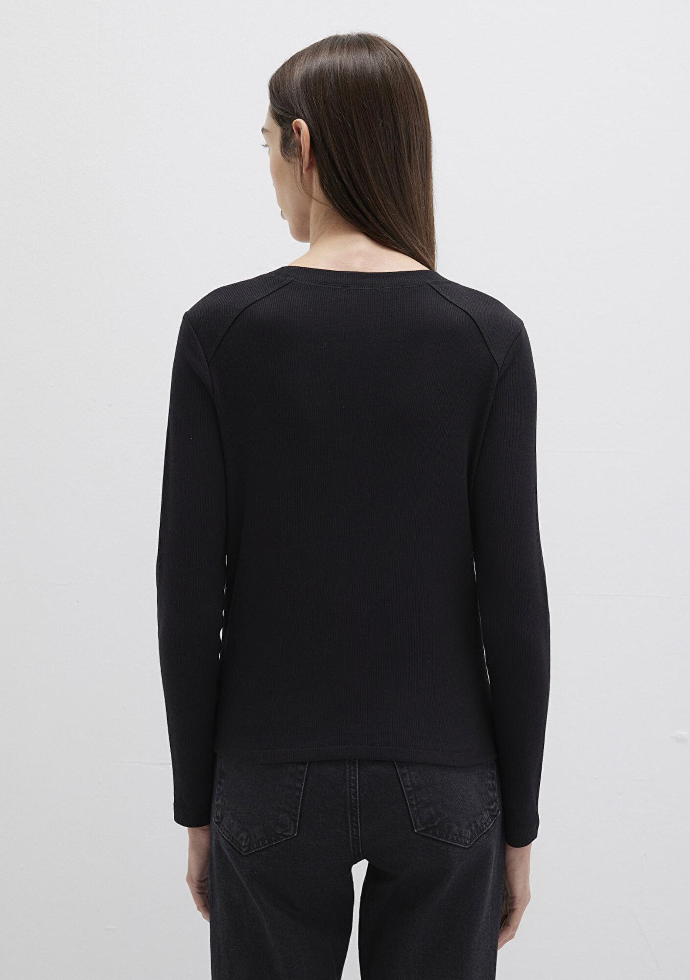 Mavi Siyah Uzun Kollu Tişört Fitted / Vücuda Oturan Kesim 1613625-900