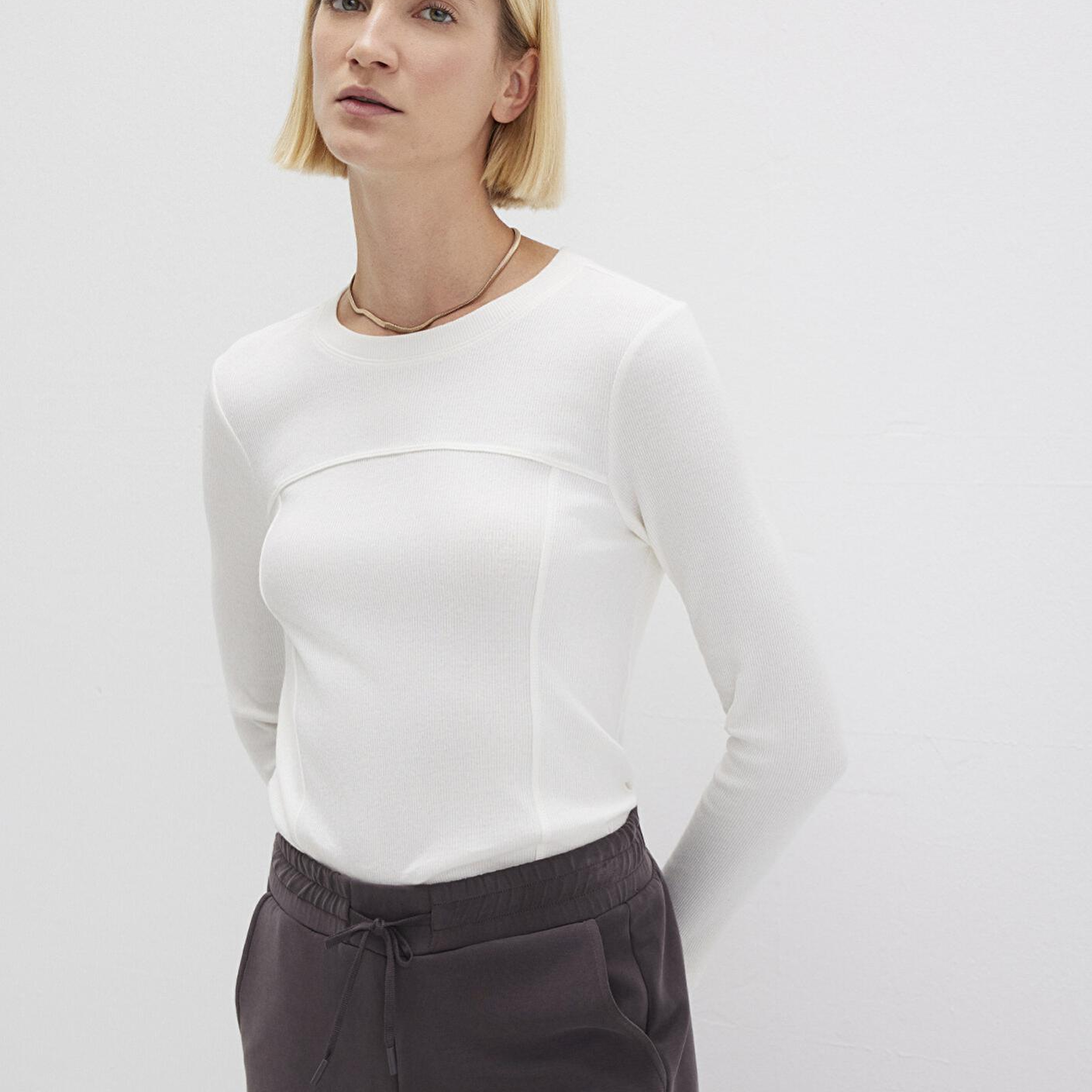 Mavi Ekru Uzun Kollu Tişört Fitted / Vücuda Oturan Kesim 1613625-80194