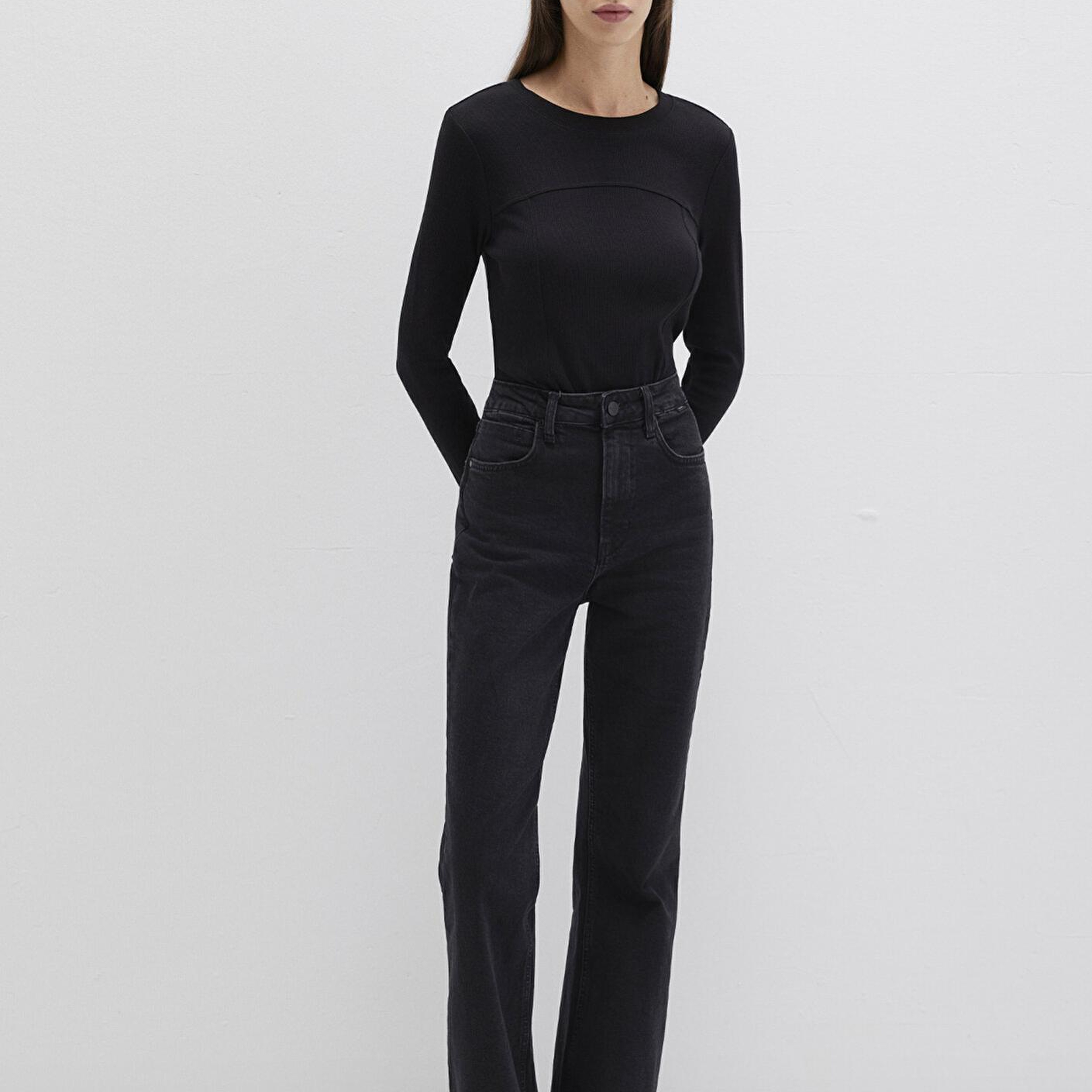 Mavi Siyah Uzun Kollu Tişört Fitted / Vücuda Oturan Kesim 1613625-900