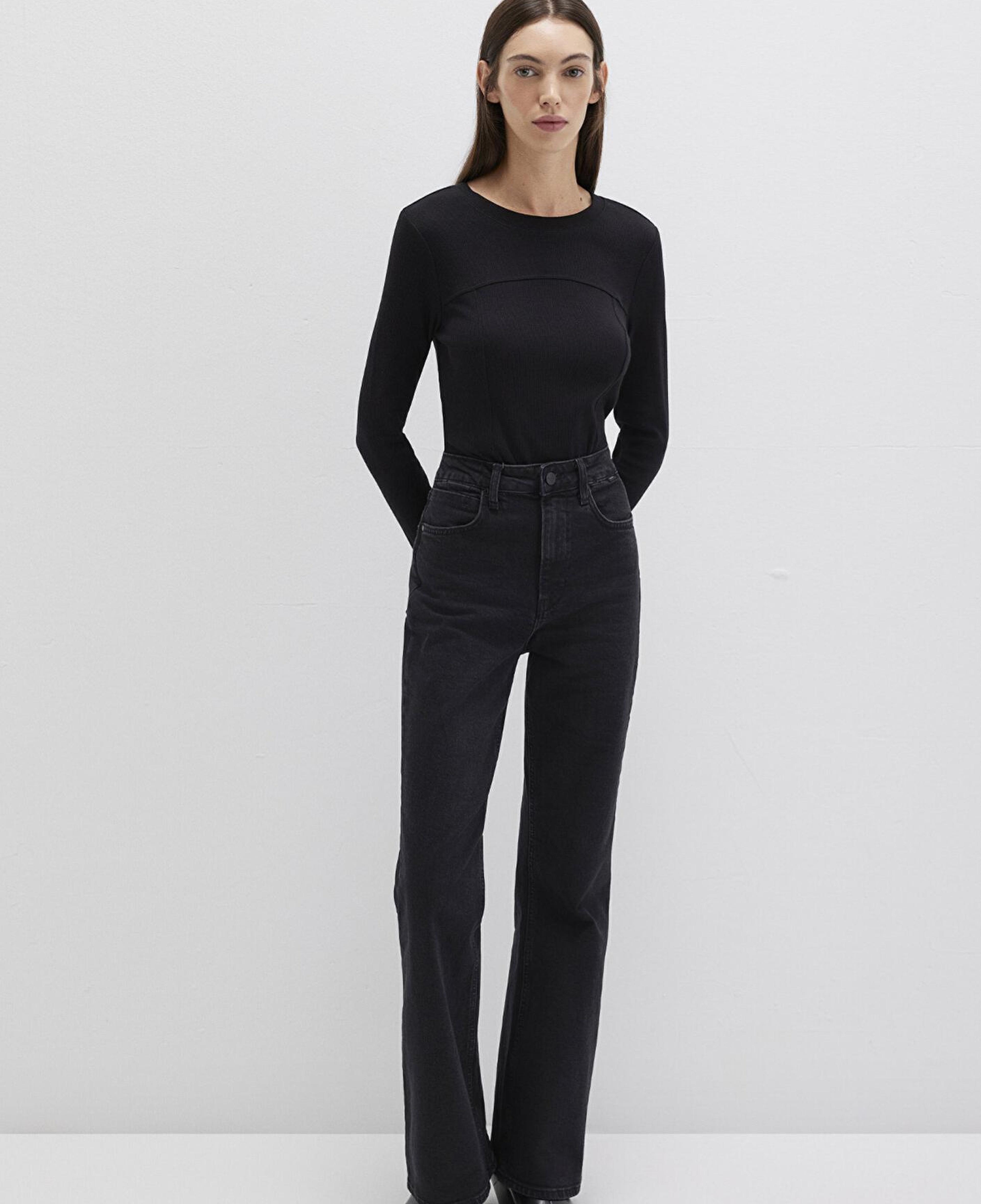 Mavi Siyah Uzun Kollu Tişört Fitted / Vücuda Oturan Kesim 1613625-900