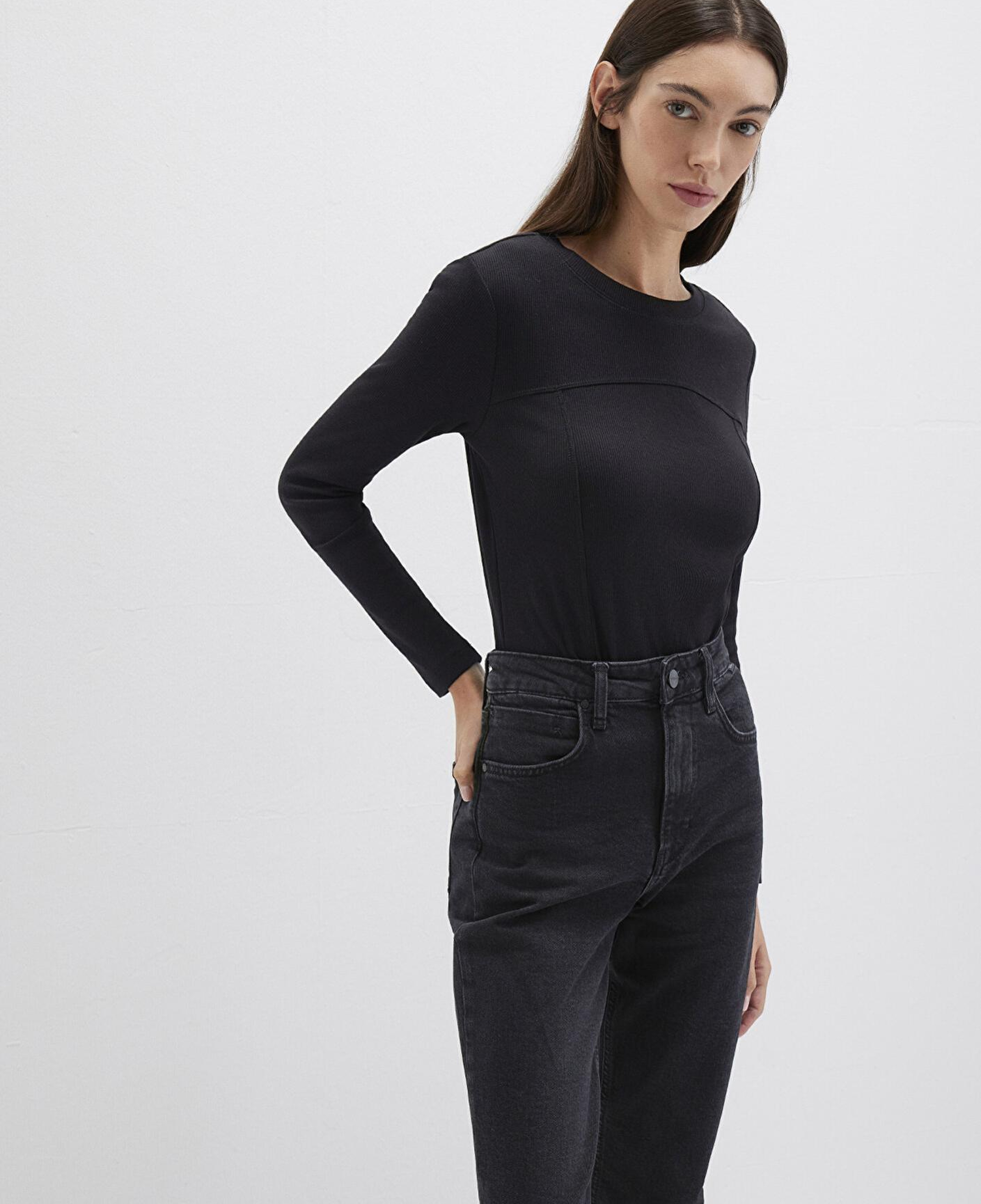 Mavi Siyah Uzun Kollu Tişört Fitted / Vücuda Oturan Kesim 1613625-900