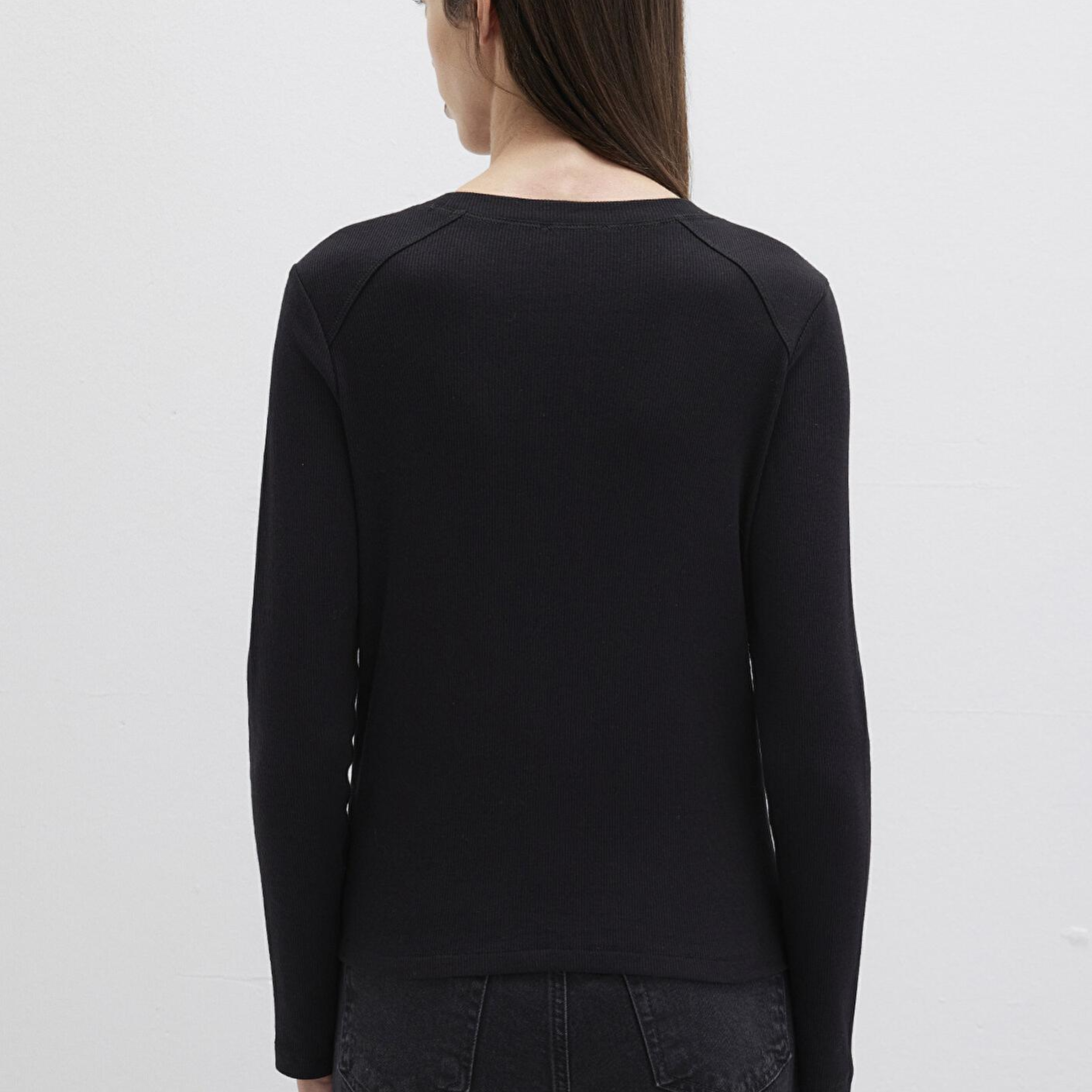 Mavi Siyah Uzun Kollu Tişört Fitted / Vücuda Oturan Kesim 1613625-900