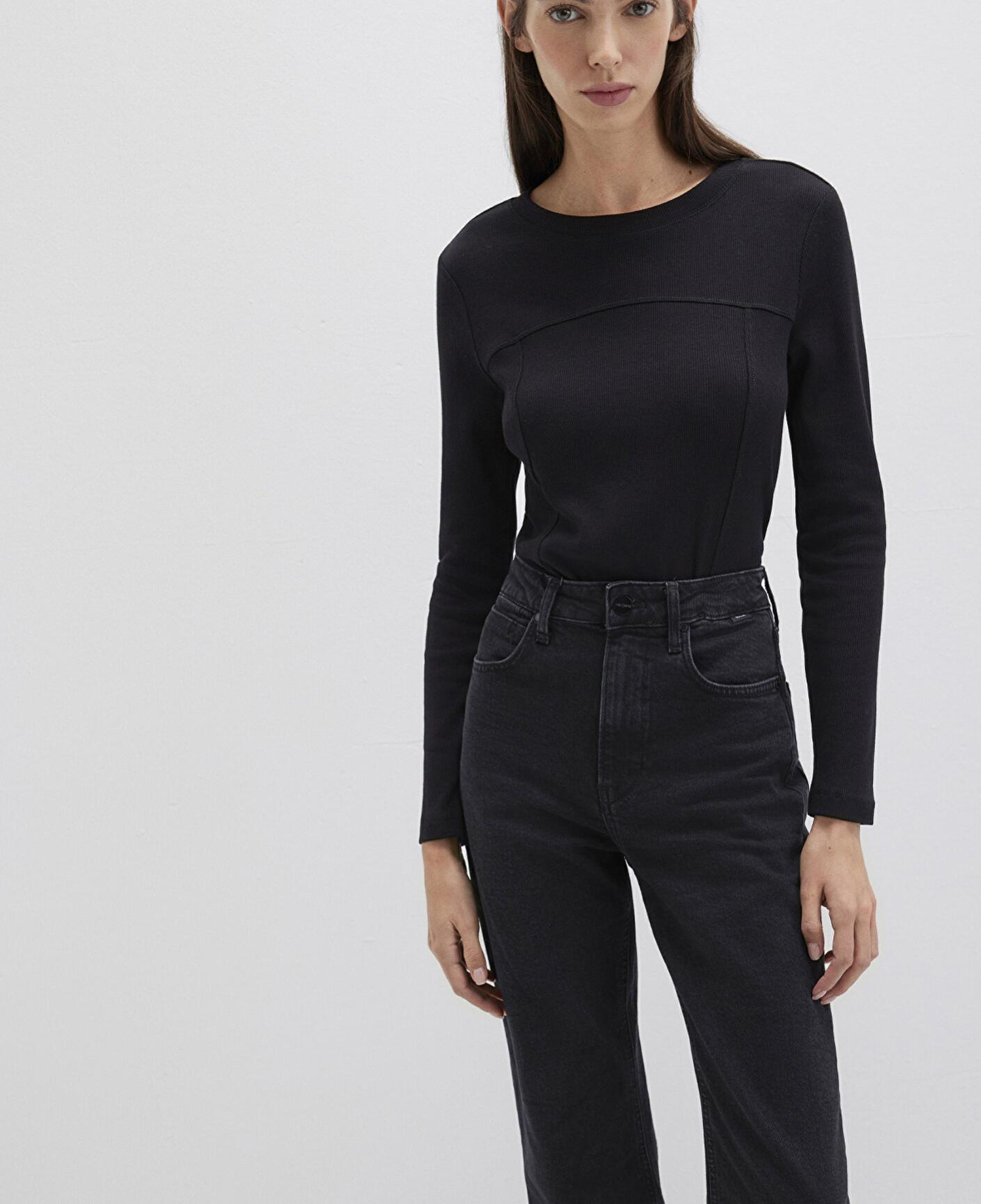 Mavi Siyah Uzun Kollu Tişört Fitted / Vücuda Oturan Kesim 1613625-900