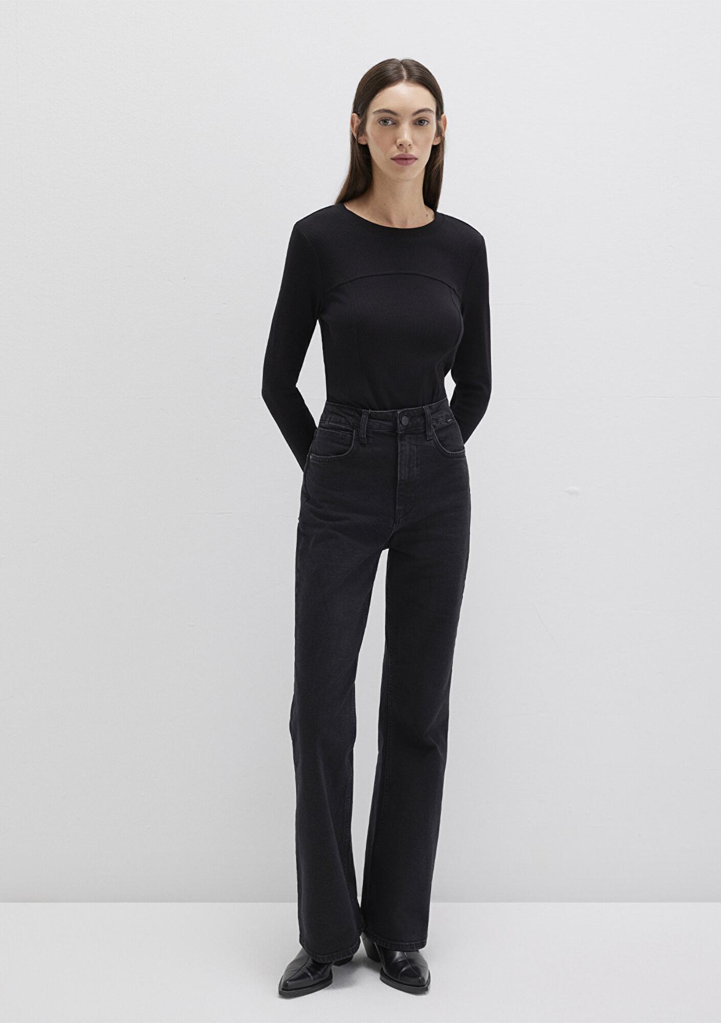 Mavi Siyah Uzun Kollu Tişört Fitted / Vücuda Oturan Kesim 1613625-900