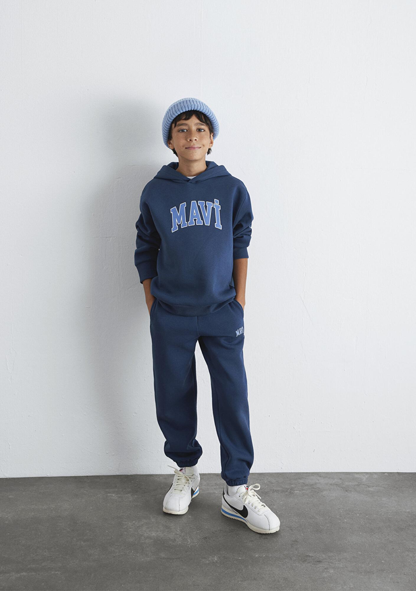 Mavi Mavi Logo Baskılı Lacivert Kapüşonlu Sweatshirt 6610110-70720