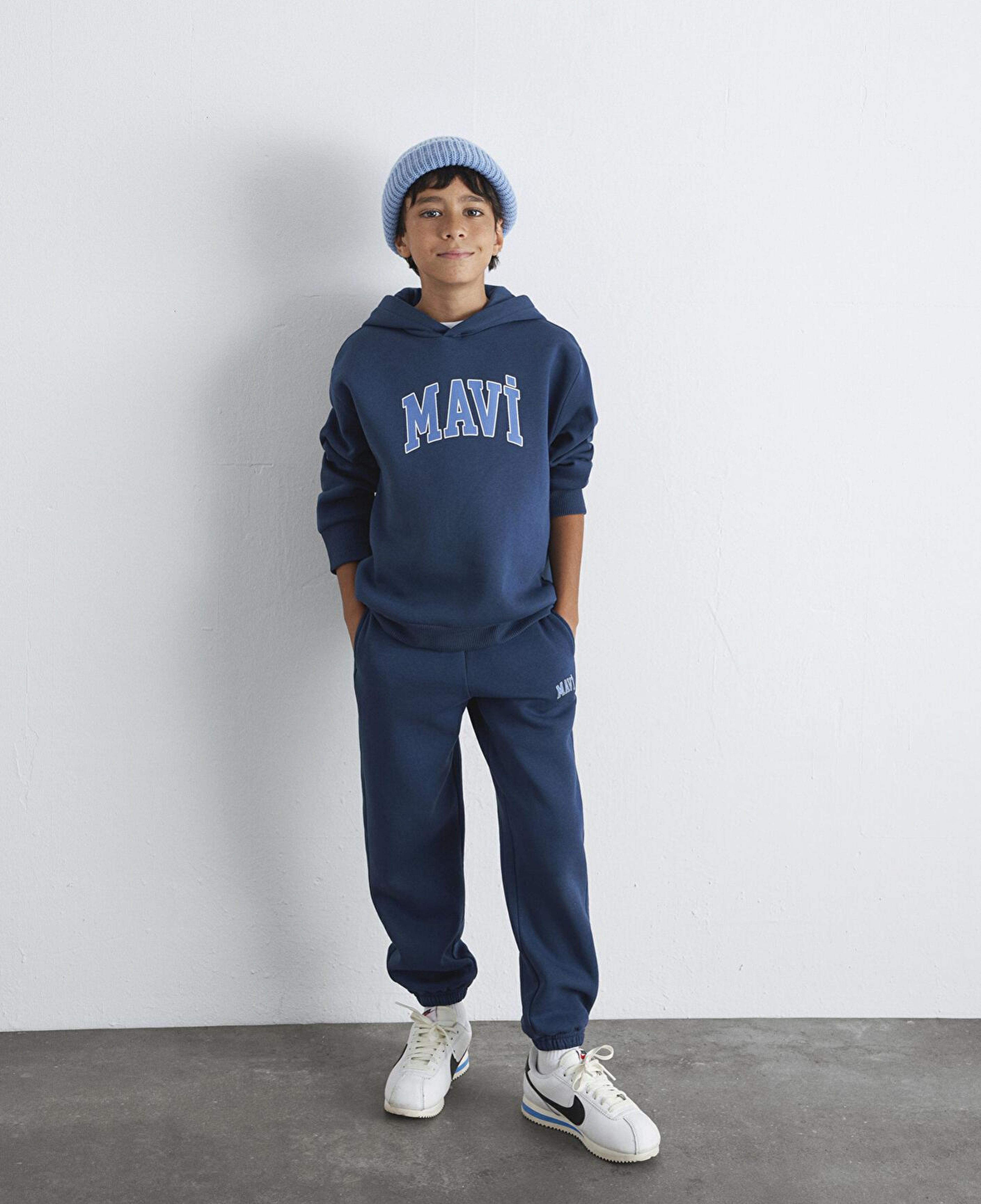 Mavi Mavi Logo Baskılı Lacivert Kapüşonlu Sweatshirt 6610110-70720