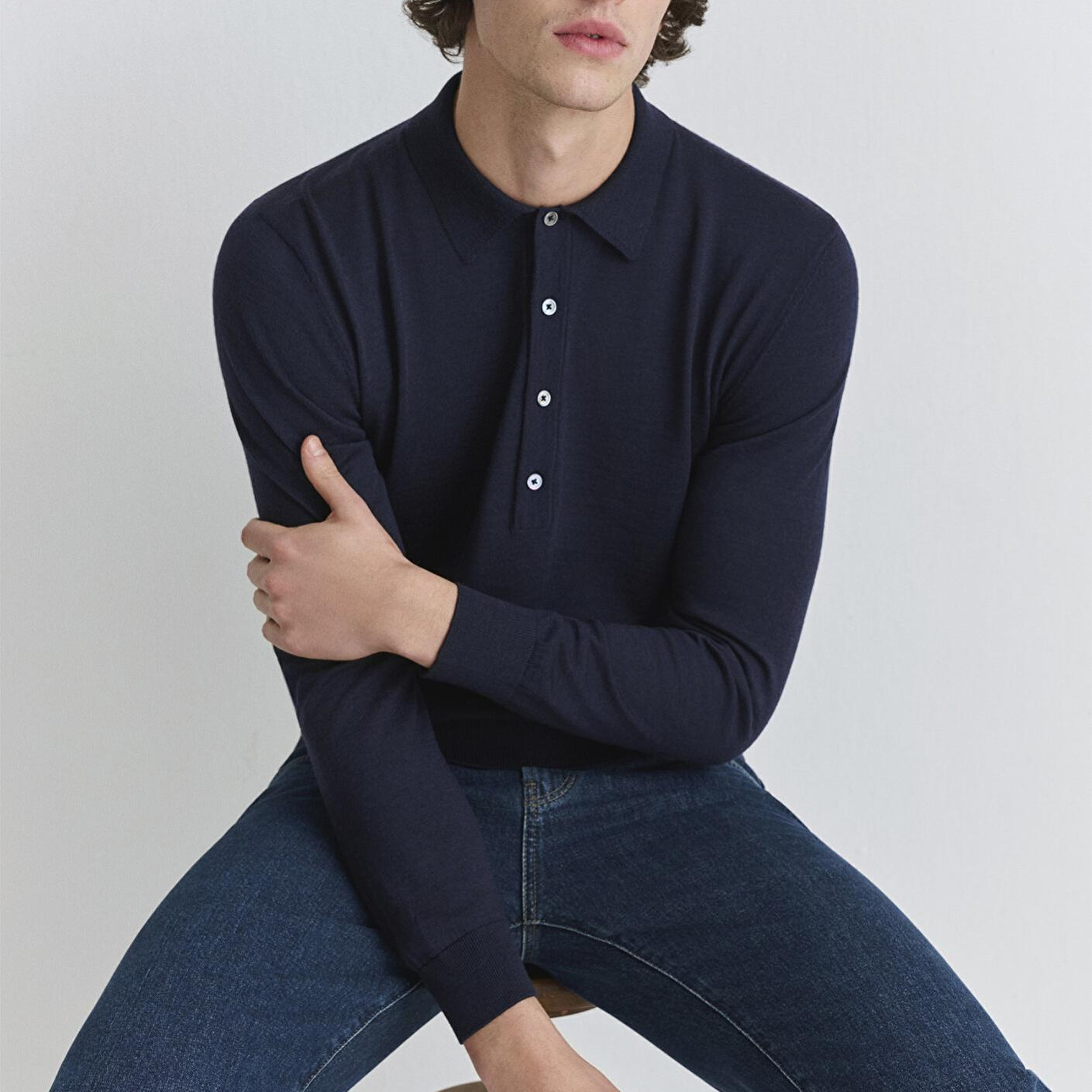 Mavi Düğmeli Lacivert Yün Kazak 0710382-70490