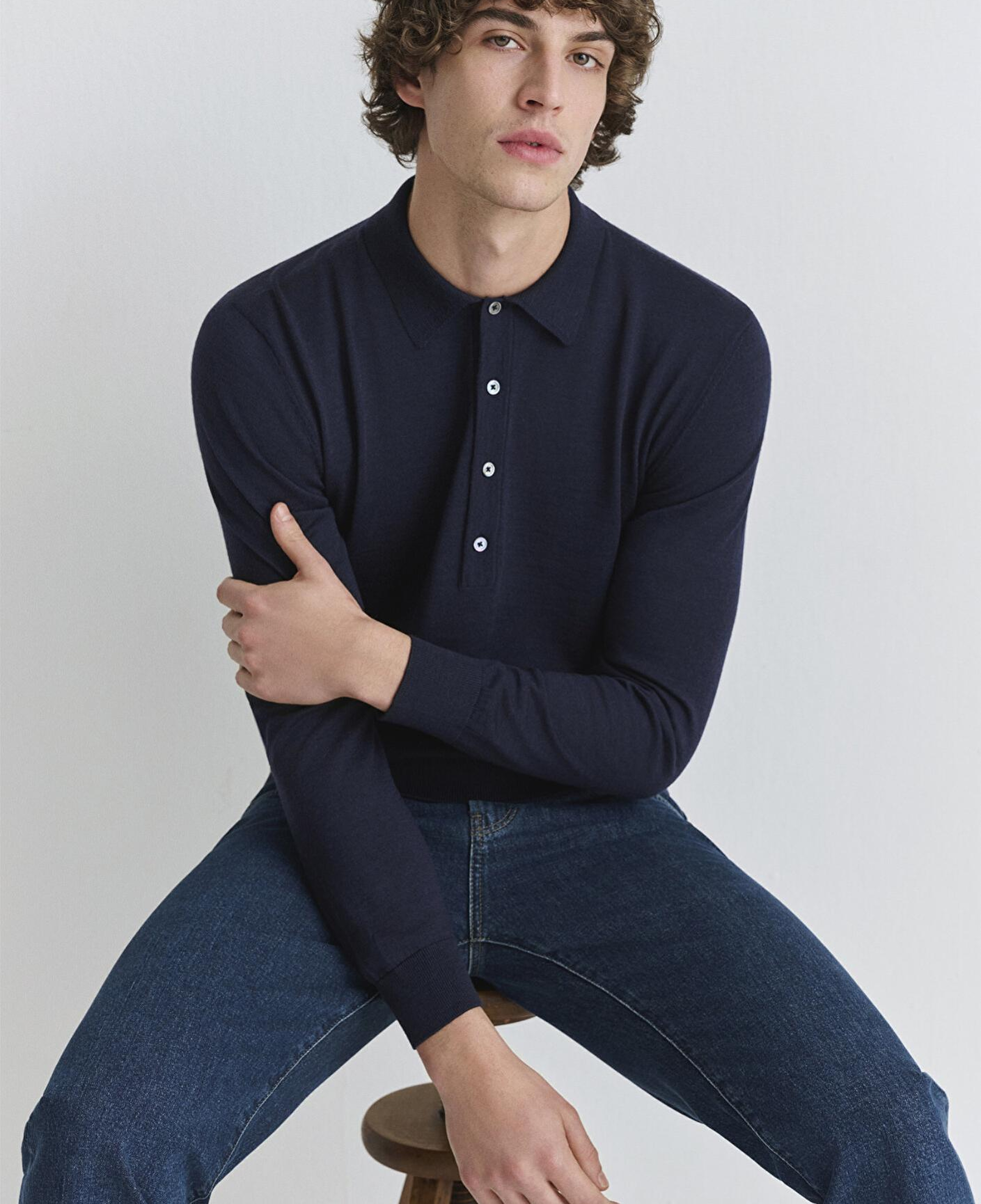 Mavi Düğmeli Lacivert Yün Kazak 0710382-70490