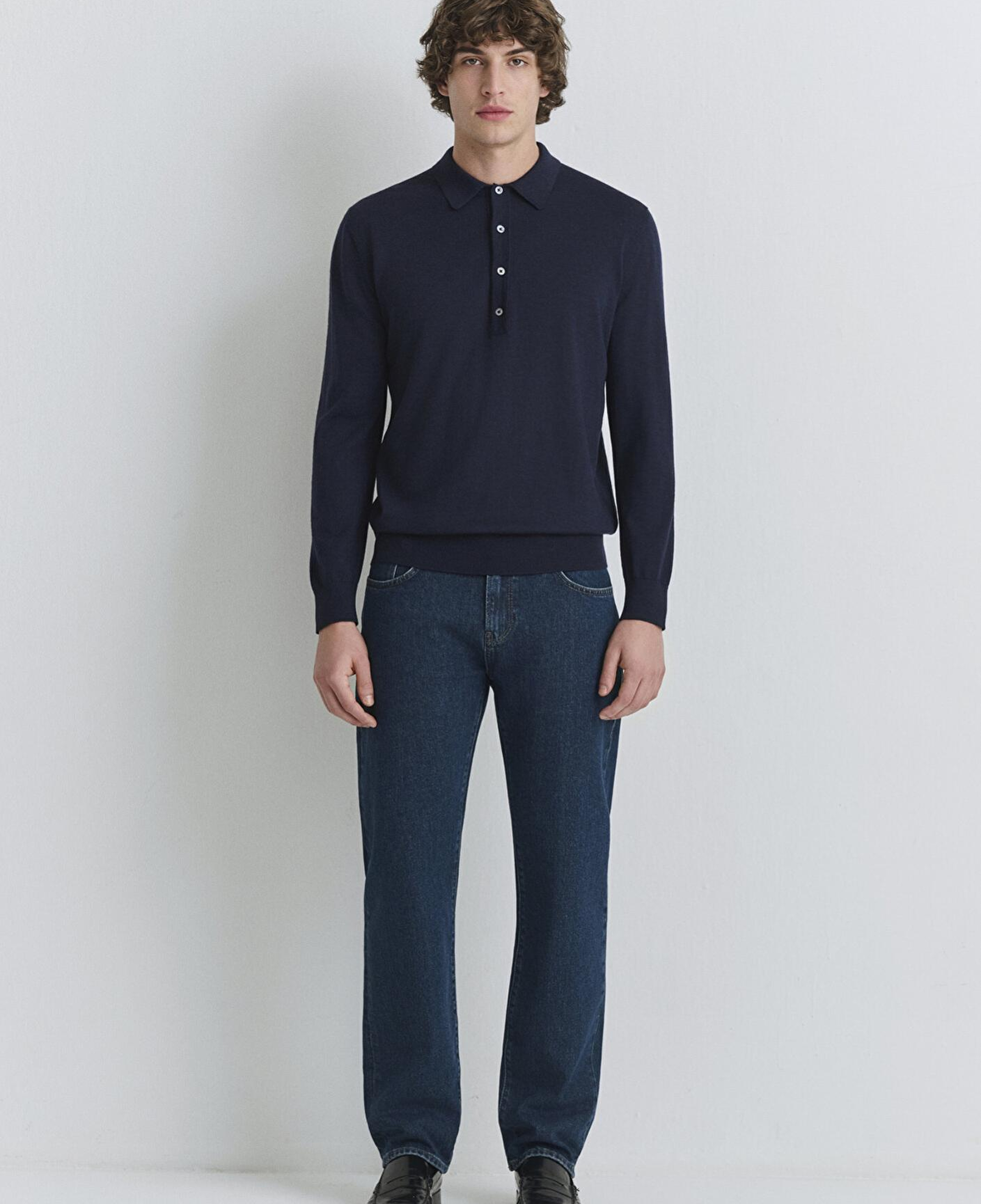 Mavi Düğmeli Lacivert Yün Kazak 0710382-70490