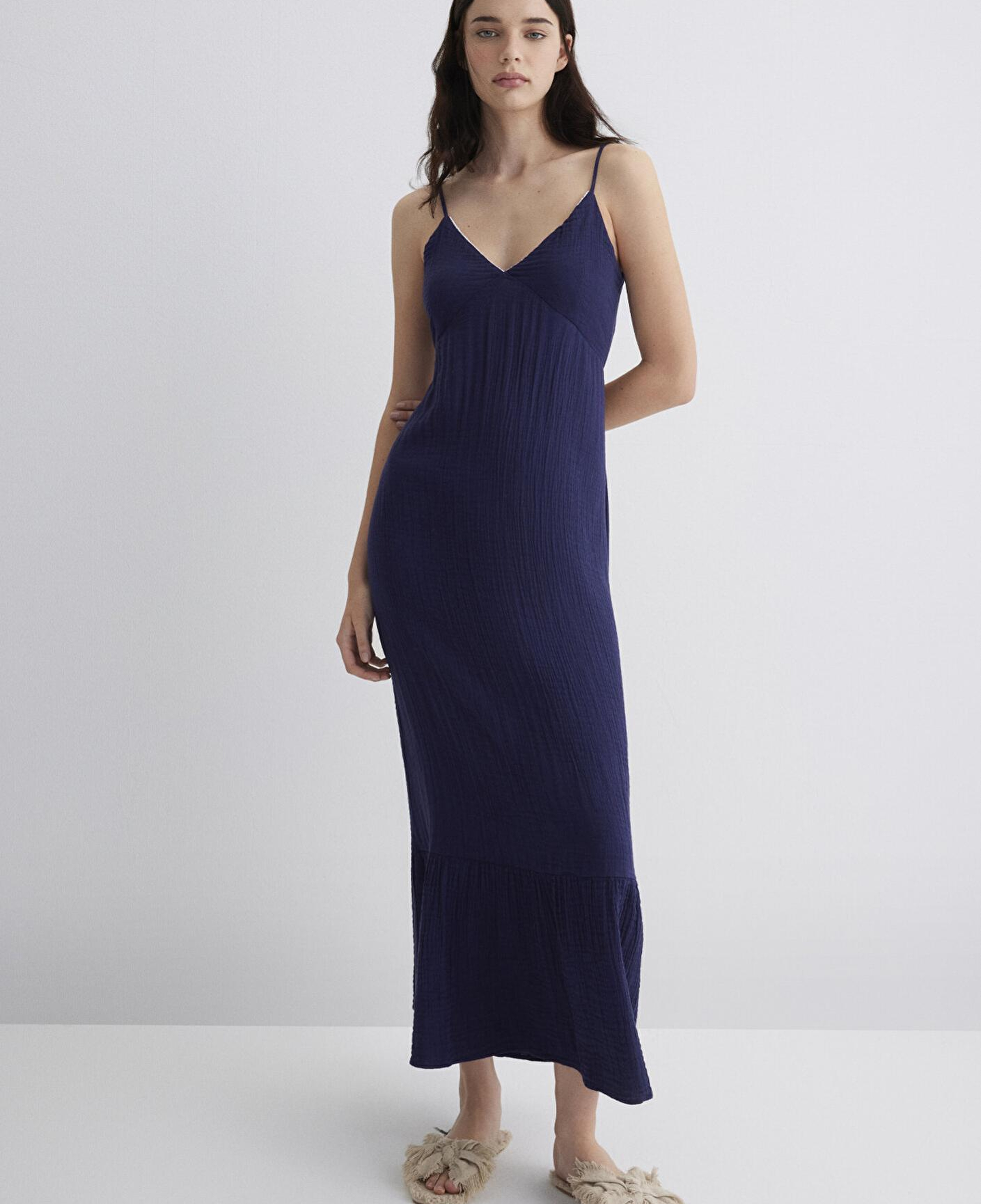 Mavi Keten Karışımlı Lacivert Elbise 1310797-70495