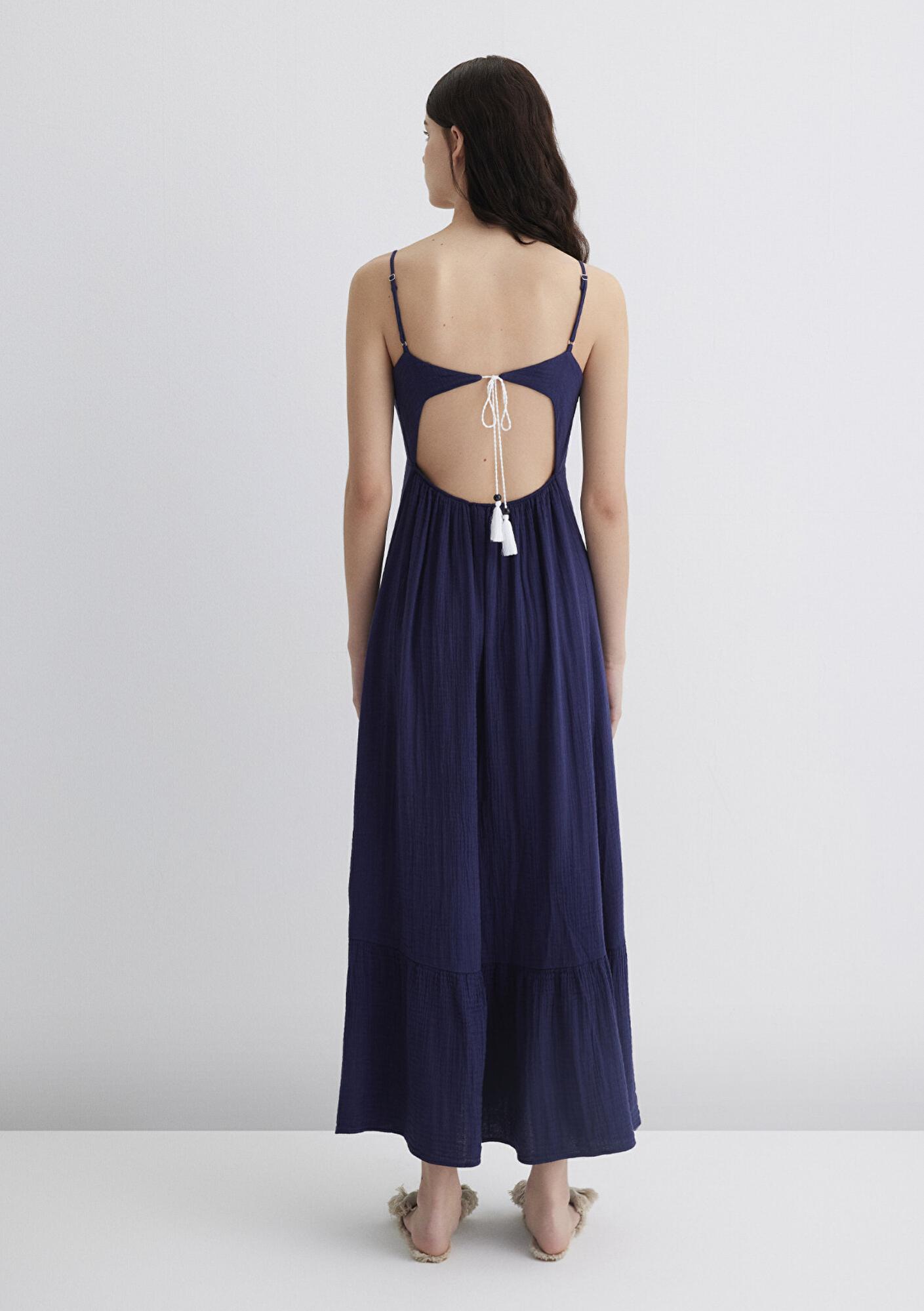 Mavi Keten Karışımlı Lacivert Elbise 1310797-70495