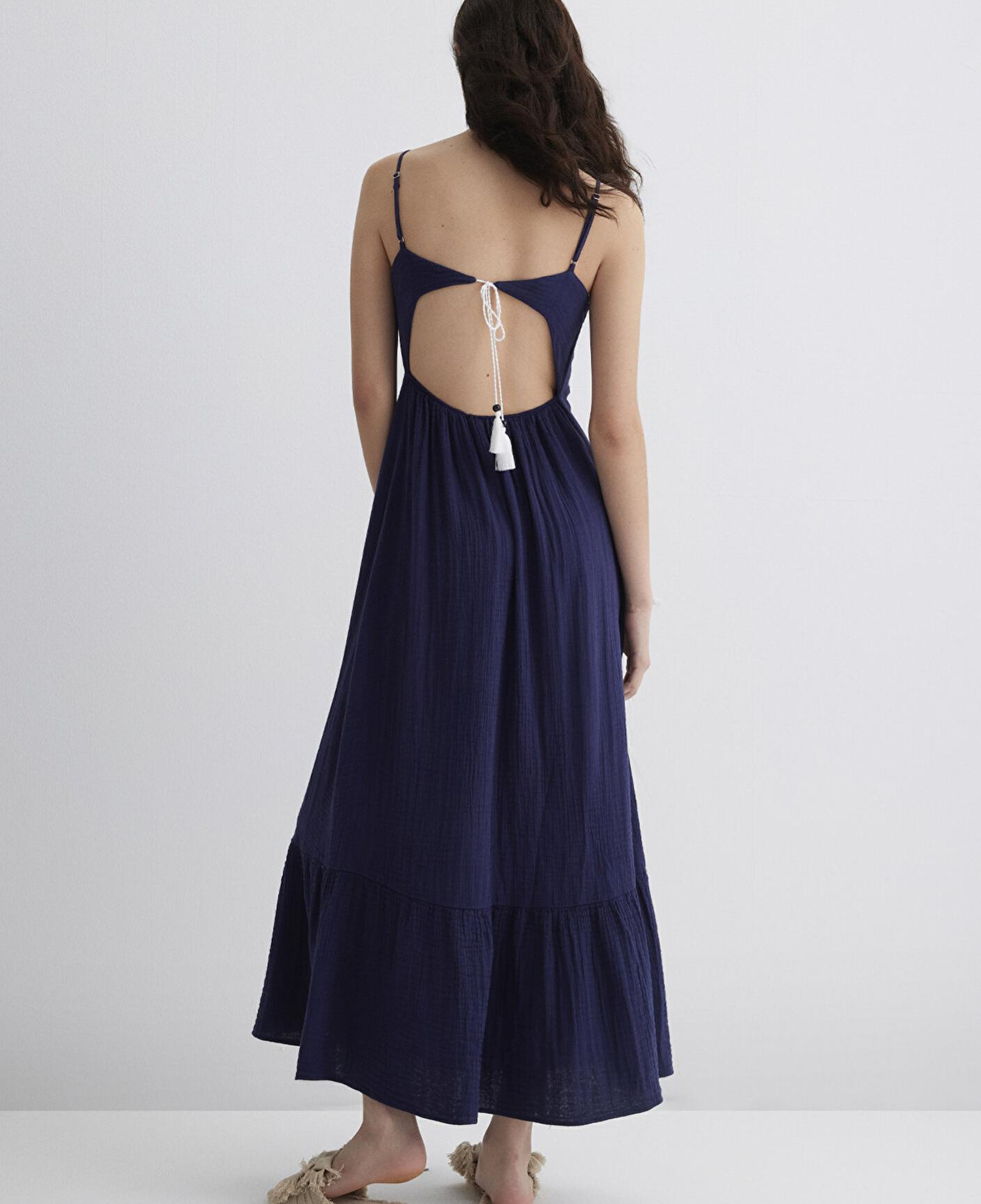 Mavi Keten Karışımlı Lacivert Elbise 1310797-70495