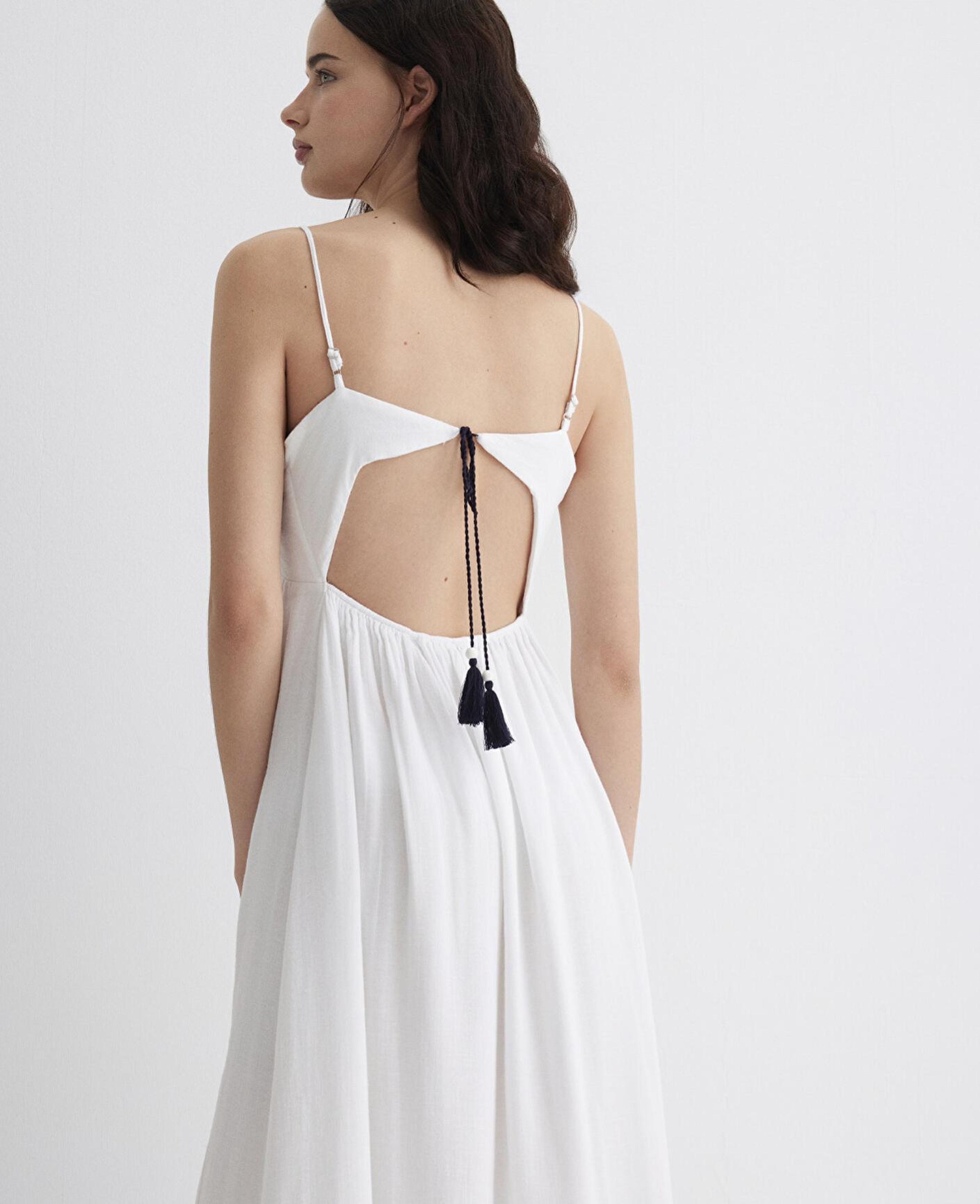 Mavi Keten Karışımlı Beyaz Elbise 1310797-620