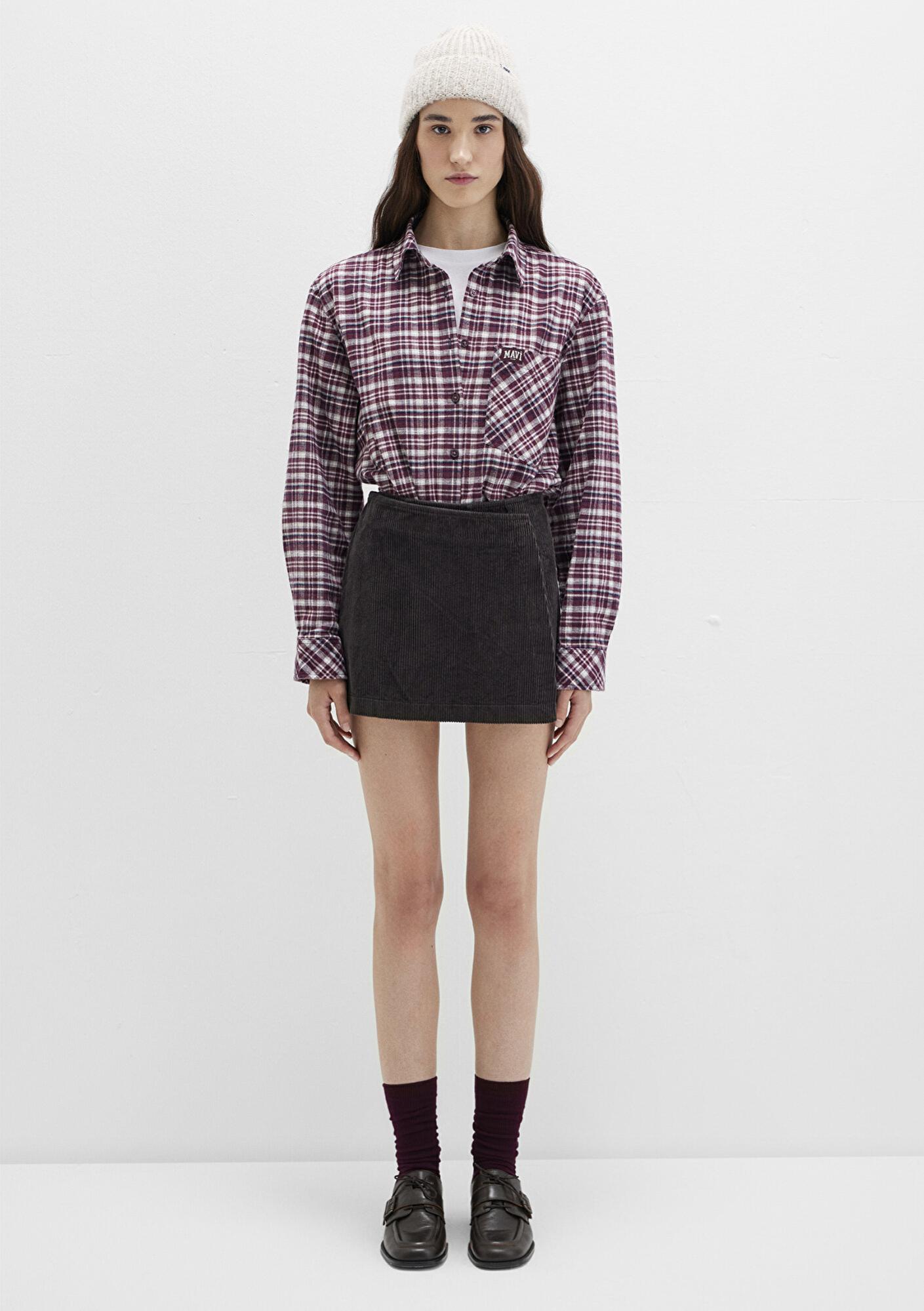 Mavi Kadife Kahverengi Şort Etek 1410234-90892