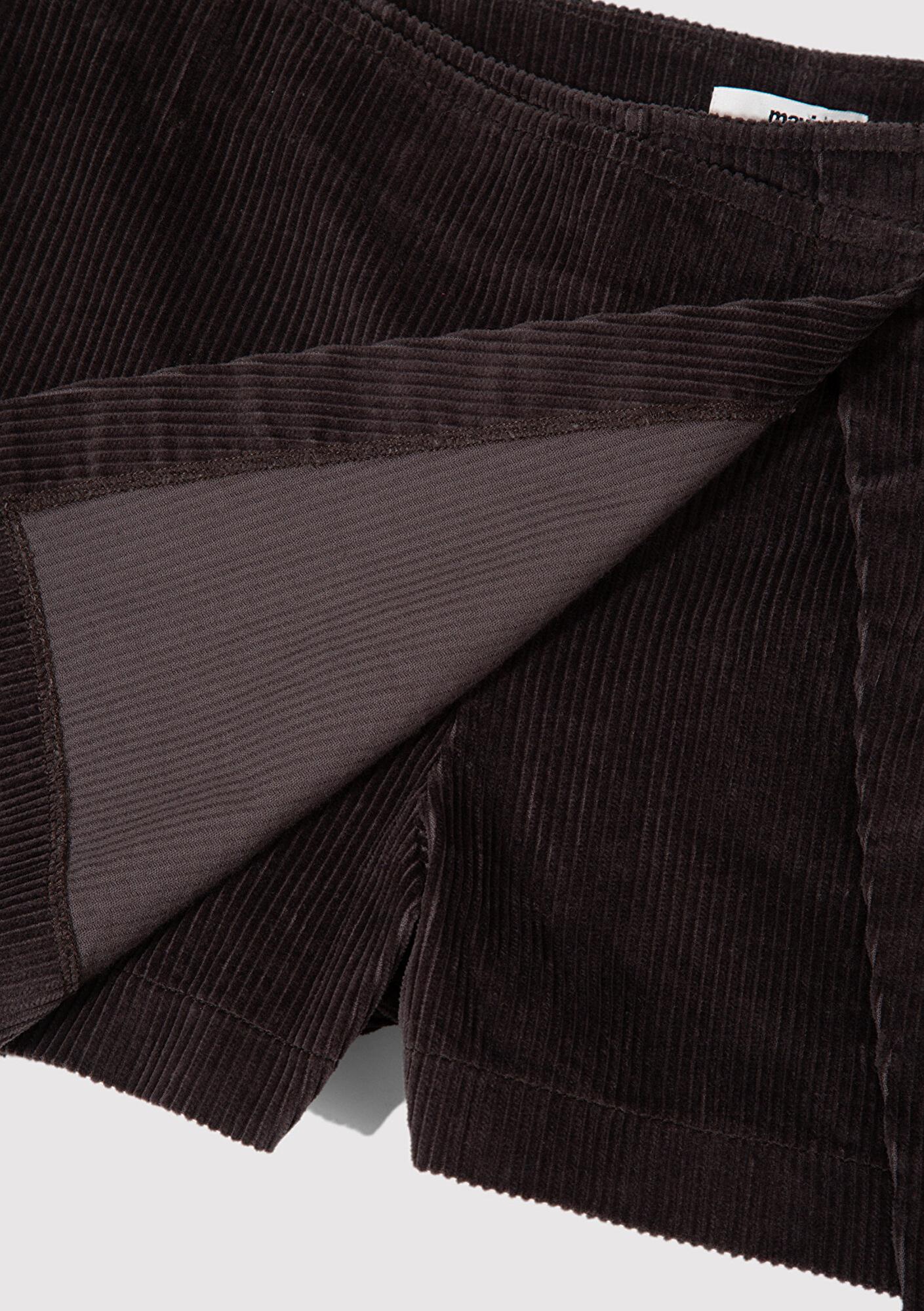 Mavi Kadife Kahverengi Şort Etek 1410234-90892