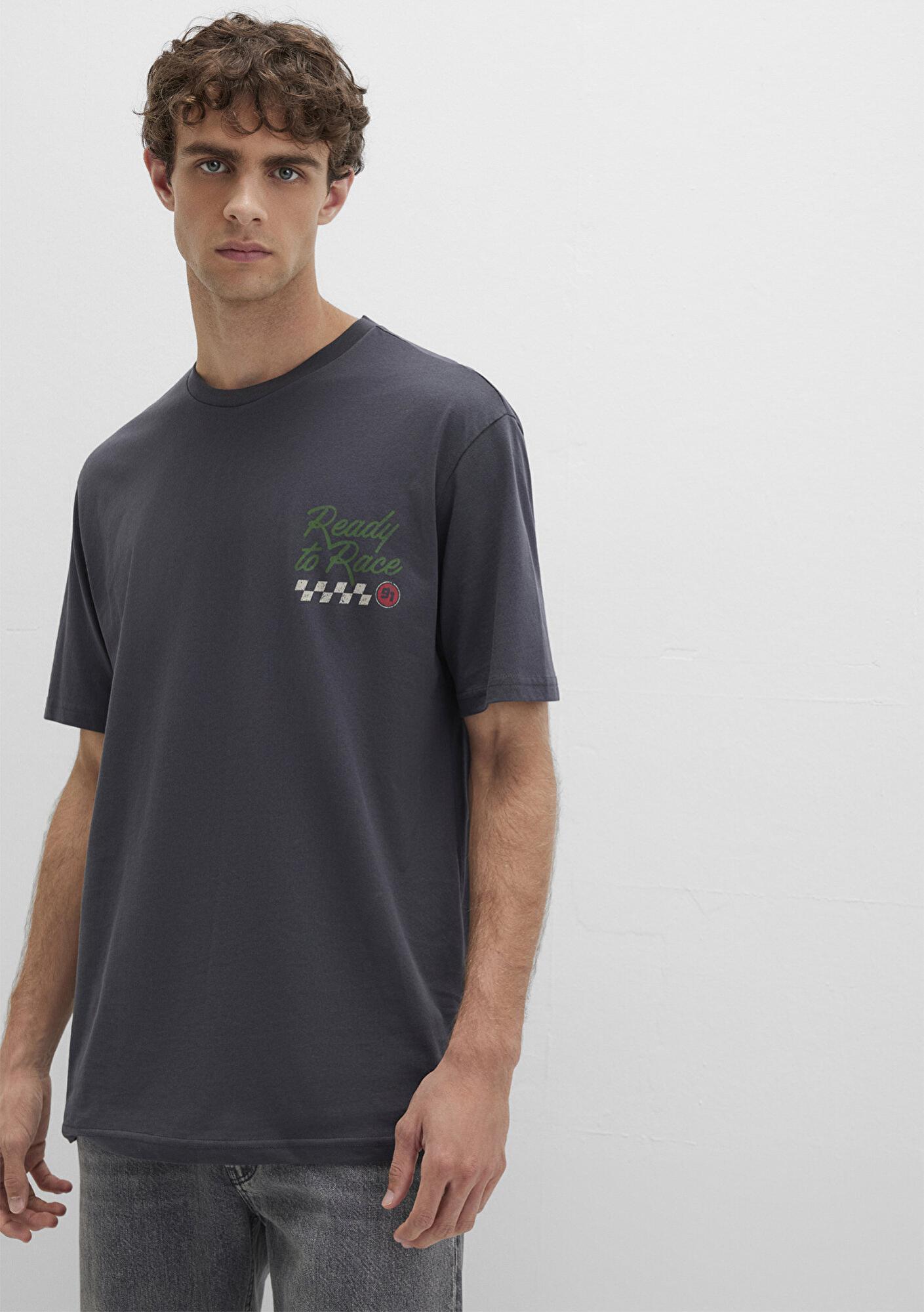 Mavi Baskılı Antrasit Tişört Loose Fit / Bol Rahat Kesim 0613031-80106