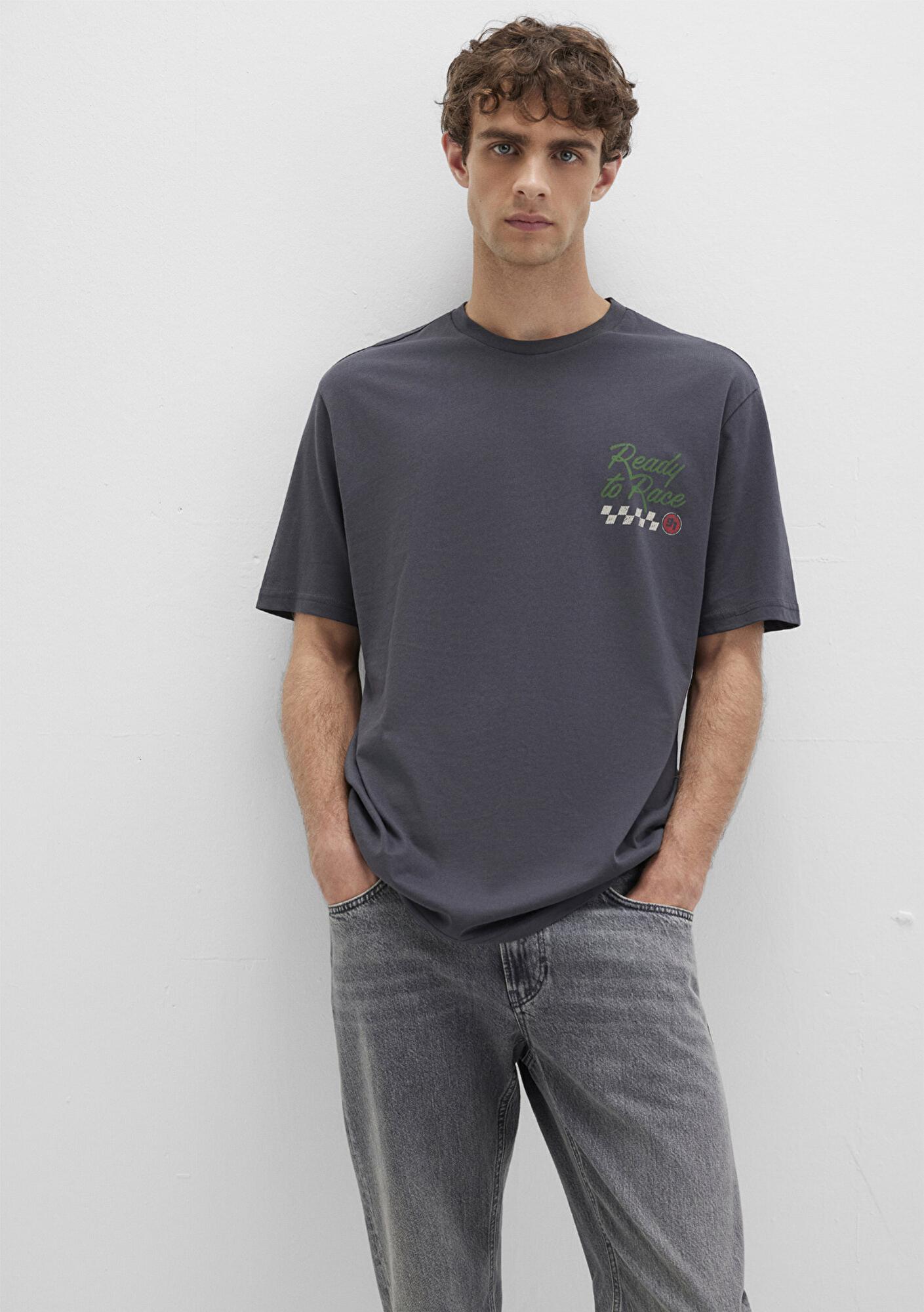 Mavi Baskılı Antrasit Tişört Loose Fit / Bol Rahat Kesim 0613031-80106