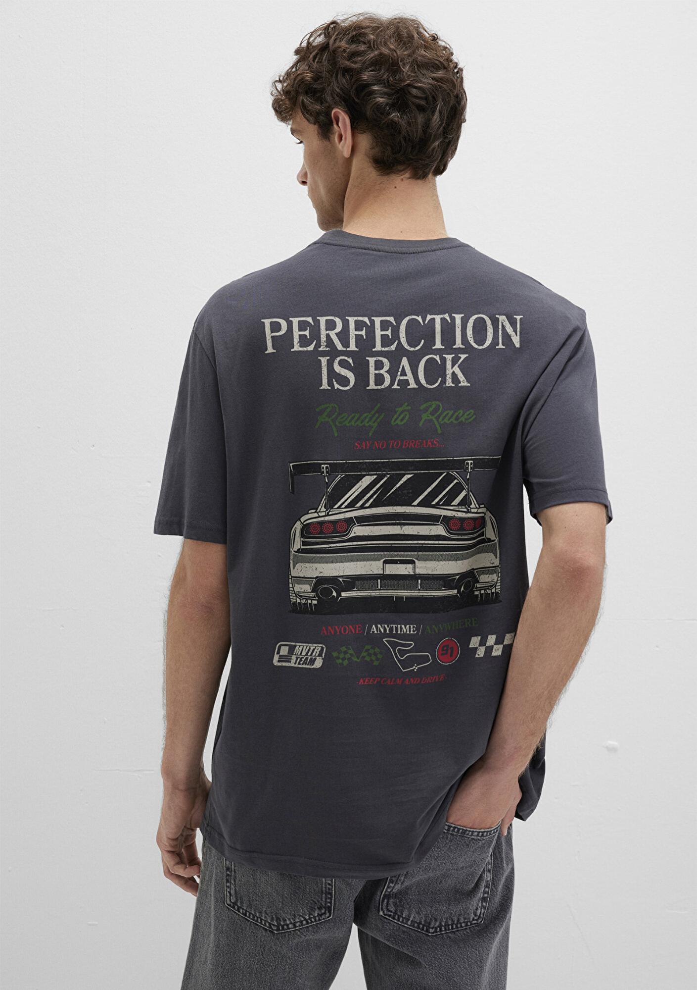 Mavi Baskılı Antrasit Tişört Loose Fit / Bol Rahat Kesim 0613031-80106